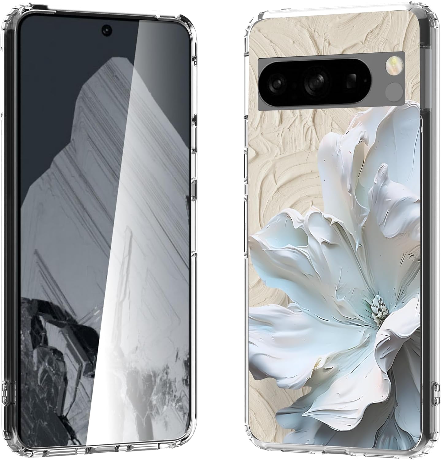 For Google Pixel 8 Clear Case with 3D Flower Printing Design, TPU+PC Slim Shock-Proof Protective Floral Cover for Women Girls, 6.2“ (Pic 5) YIKECASE A-13 Google Pixel 8 Pro