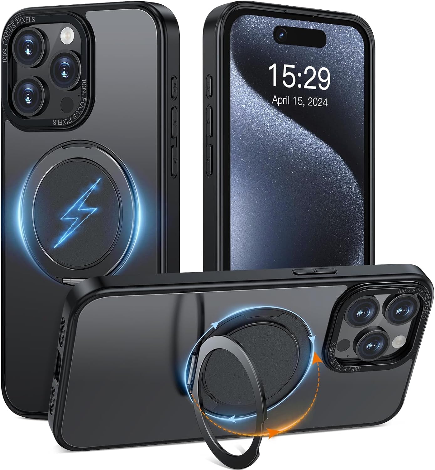 ACANDYA for Iphone 15 Pro Max Case Magnetic Ring Holder Kickstand Compatible with Magsafe Military Grade Drop Protection Heavy Duty Shockproof Men Women Cover for Iphone 15 Pro Max Translucent Blue ACANDYA