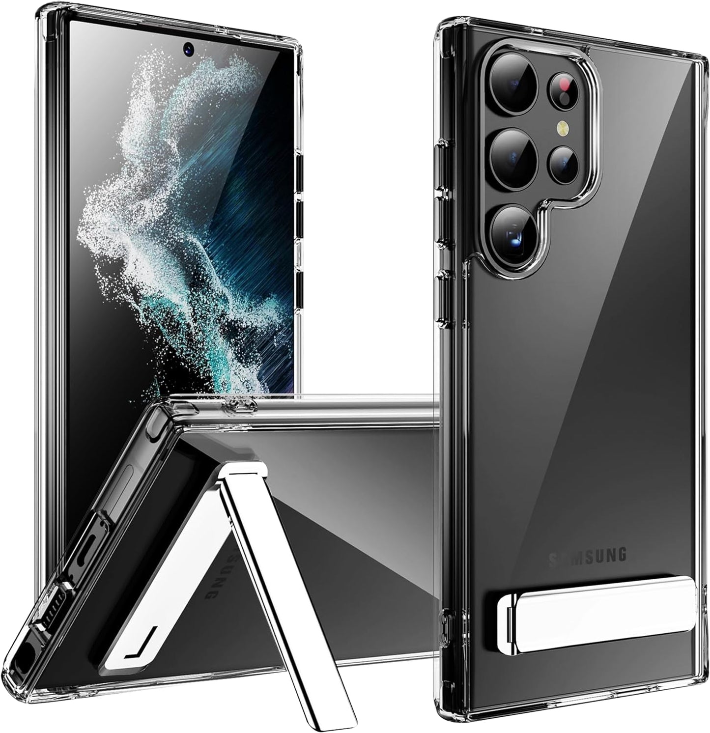 CEDO Kickstand Case for Samsung Galaxy S22 Ultra, 3-Way Mode Built-In Metal Stand Phone Case, Mil-Grade Shockproof Bumper, Transparent Acrylic & Slim Fit, Designed for Samsung S22 Ultra, Crystal Clear