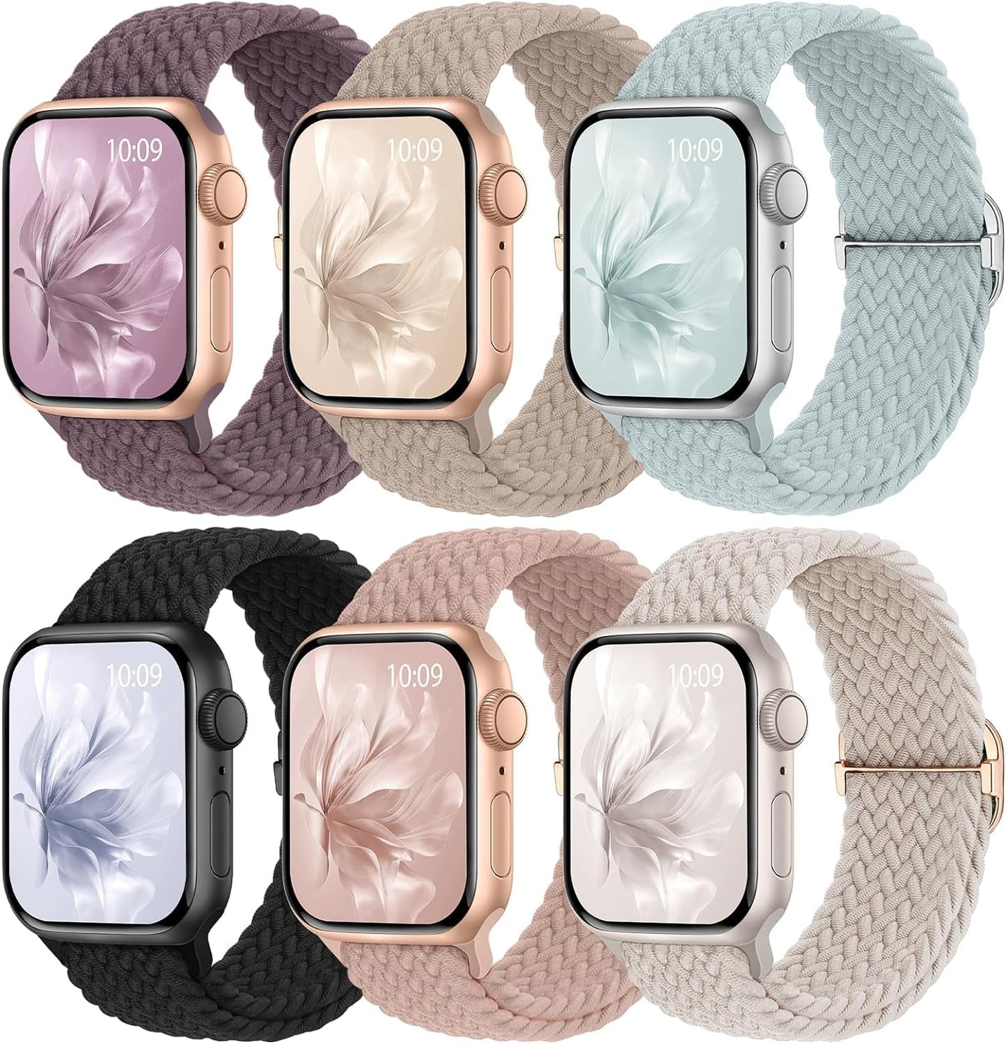 6 Pack Braided Stretchy Bands Compatible with Apple Watch Band 38Mm 40Mm 41Mm 42Mm 44Mm 45Mm 49Mm Women Men, Adjustable Nylon Solo Loop Elastic Straps for Iwatch Series 9 8 7 6 5 4 3 2 1 SE Ultra