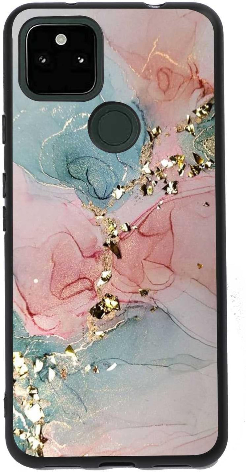 Compatible with Google Pixel 5A 5G Anime Case, Anime Nature Landscape Collage Pattern for Google Case Men Women, Soft Silicone Trendy Shockproof Case for Google taciengbo Pink Green Golden Marble