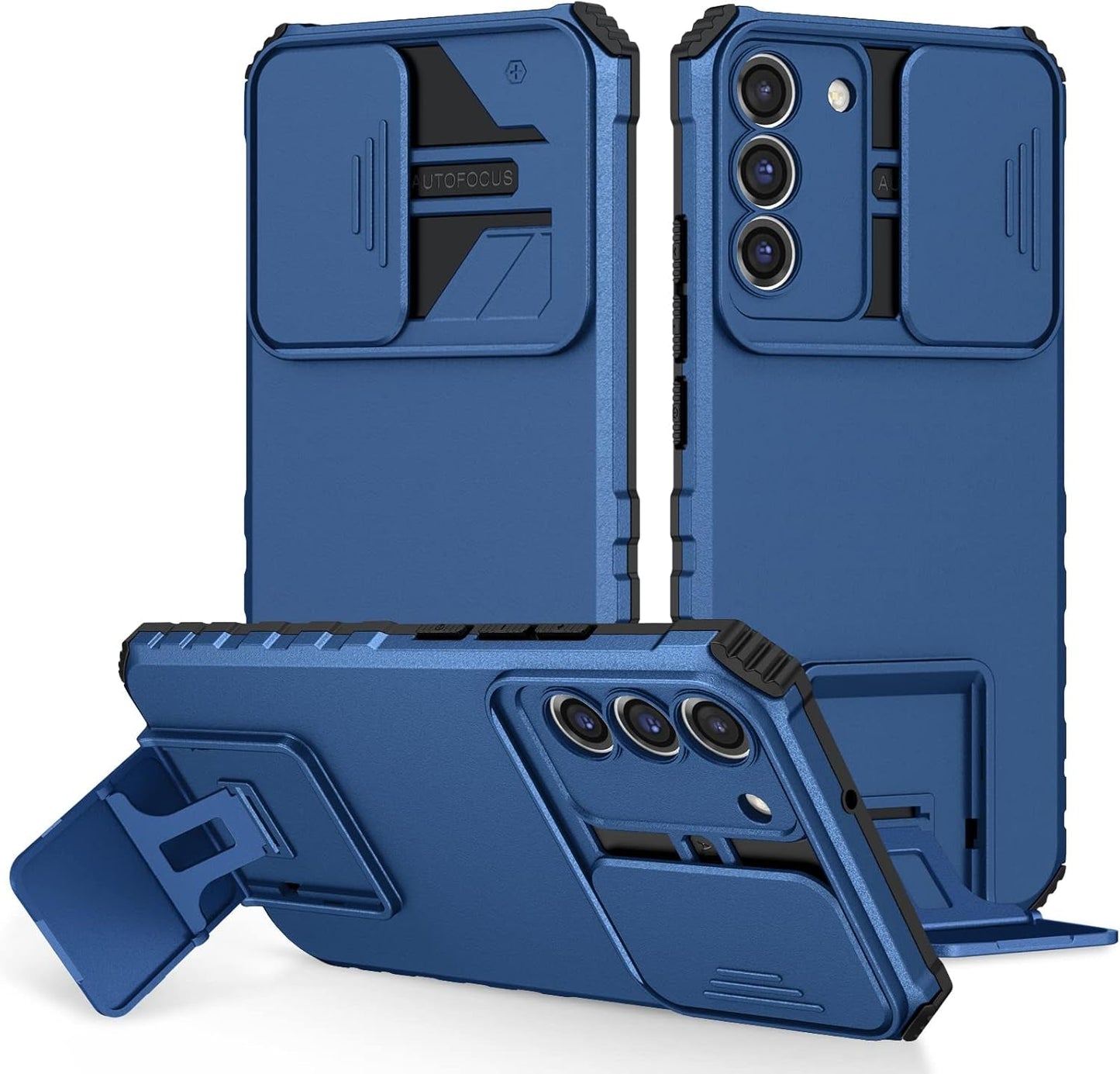 For Samsung Galaxy S22 plus 5G Case with Slide Camera Cover, Armor Silicone TPU Bumper Tough PC S22 plus Cover with Kickstand, Military Shockproof Protective Phone Case for Galaxy S22 plus Blue
