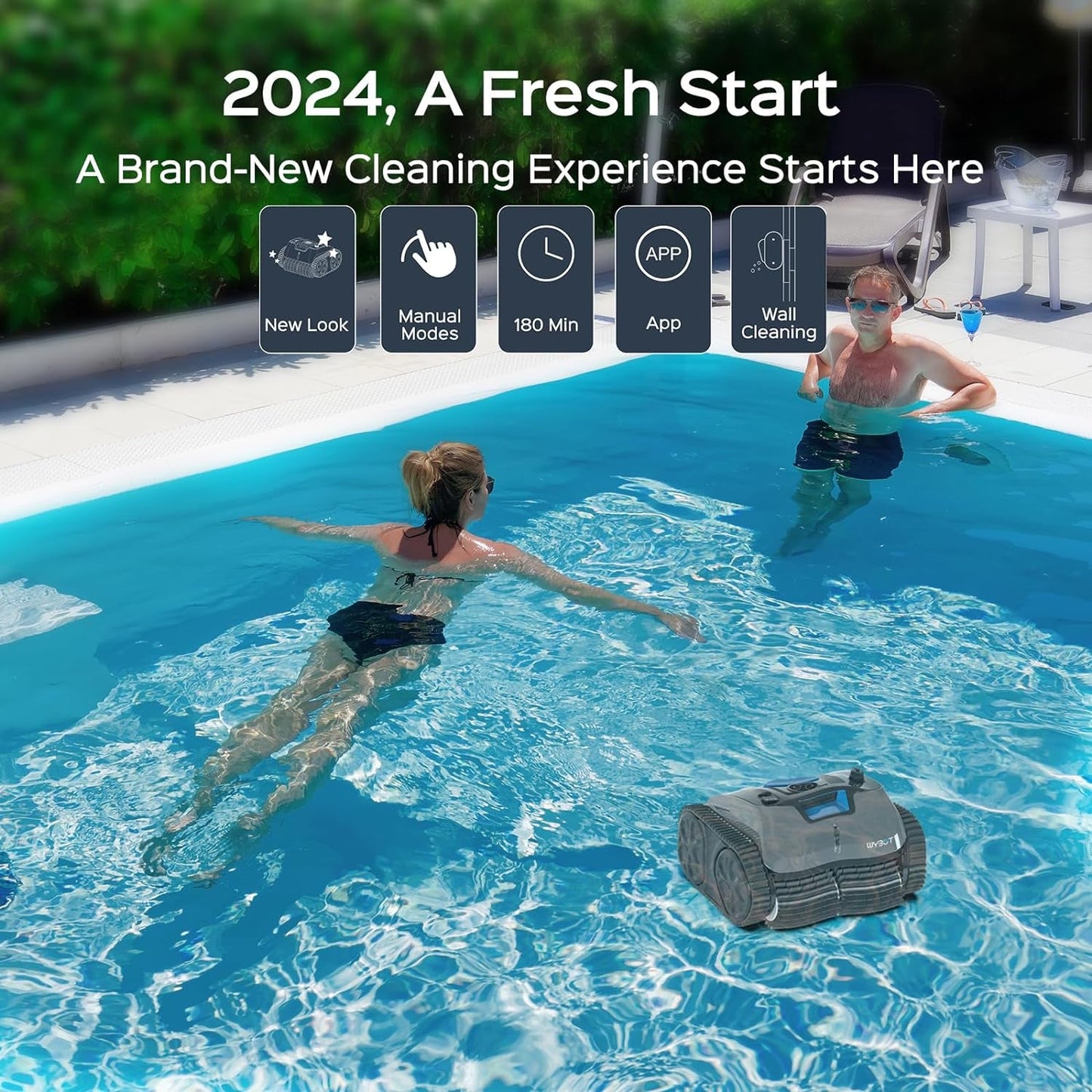 (2024 New) WYBOT C1 Pro Robotic Pool Cleaner Vacuum with APP, Manual Mode Switching & Wall Climbing, 65W Suction Power, 150 Mins, 1614 Sq.Ft, Intelligent Route Planning, Ideal for Inground Pools