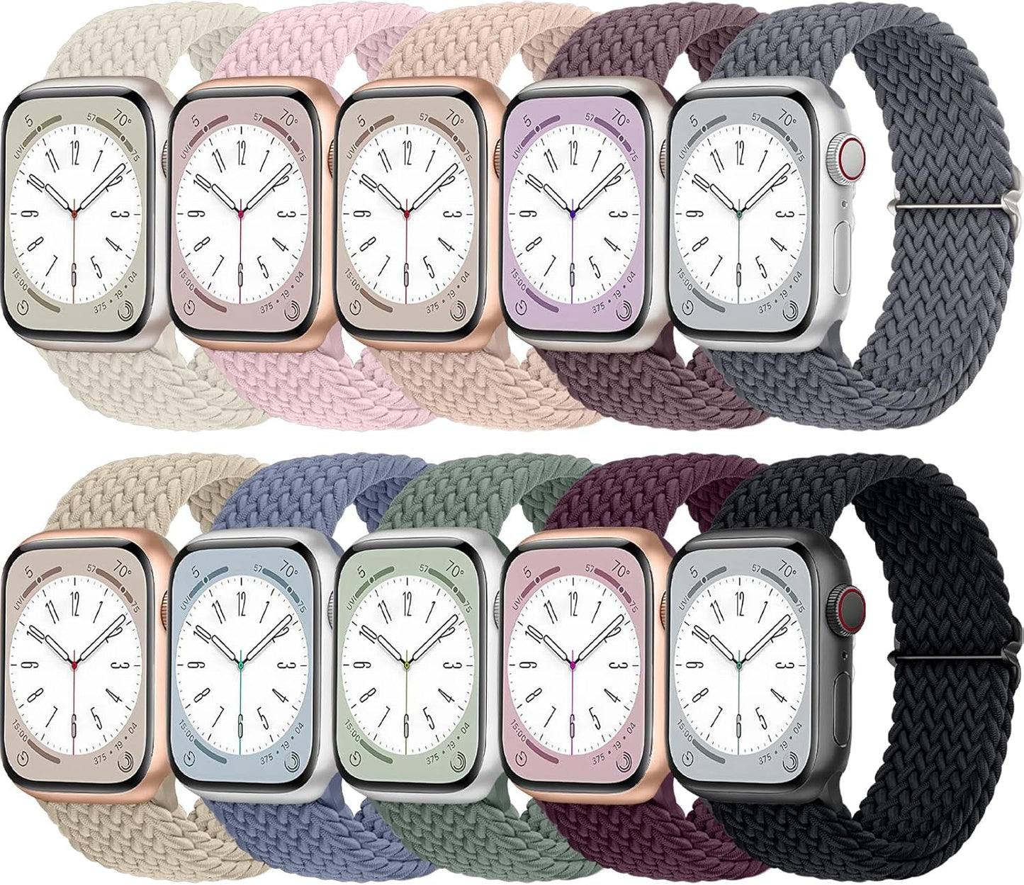 10 Pack Braided Stretchy Compatible with Apple Watch Bands 38Mm 40Mm 41Mm 42Mm 44Mm 45Mm 49Mm for Women Men, Sport Nylon Elastic Solo Loop Wristbands for Iwatch Series 9 8 7 6 5 4 3 2 1 SE Ultra 1/2