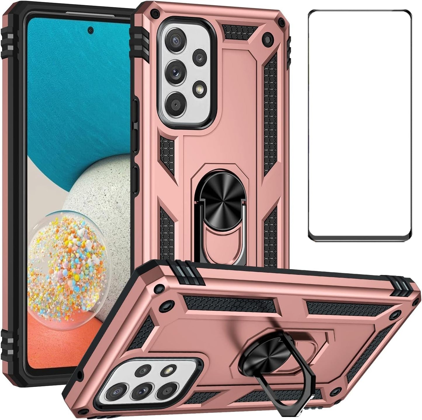 For Samsung A53 5G Case with Screen Protector,Galaxy A53 5G Phone Case,360 Degree Rotation Ring Kickstand Military-Grade Shockproof with Magnetic Car Mount Cover for Samsung Galaxy A53 5G (Red)