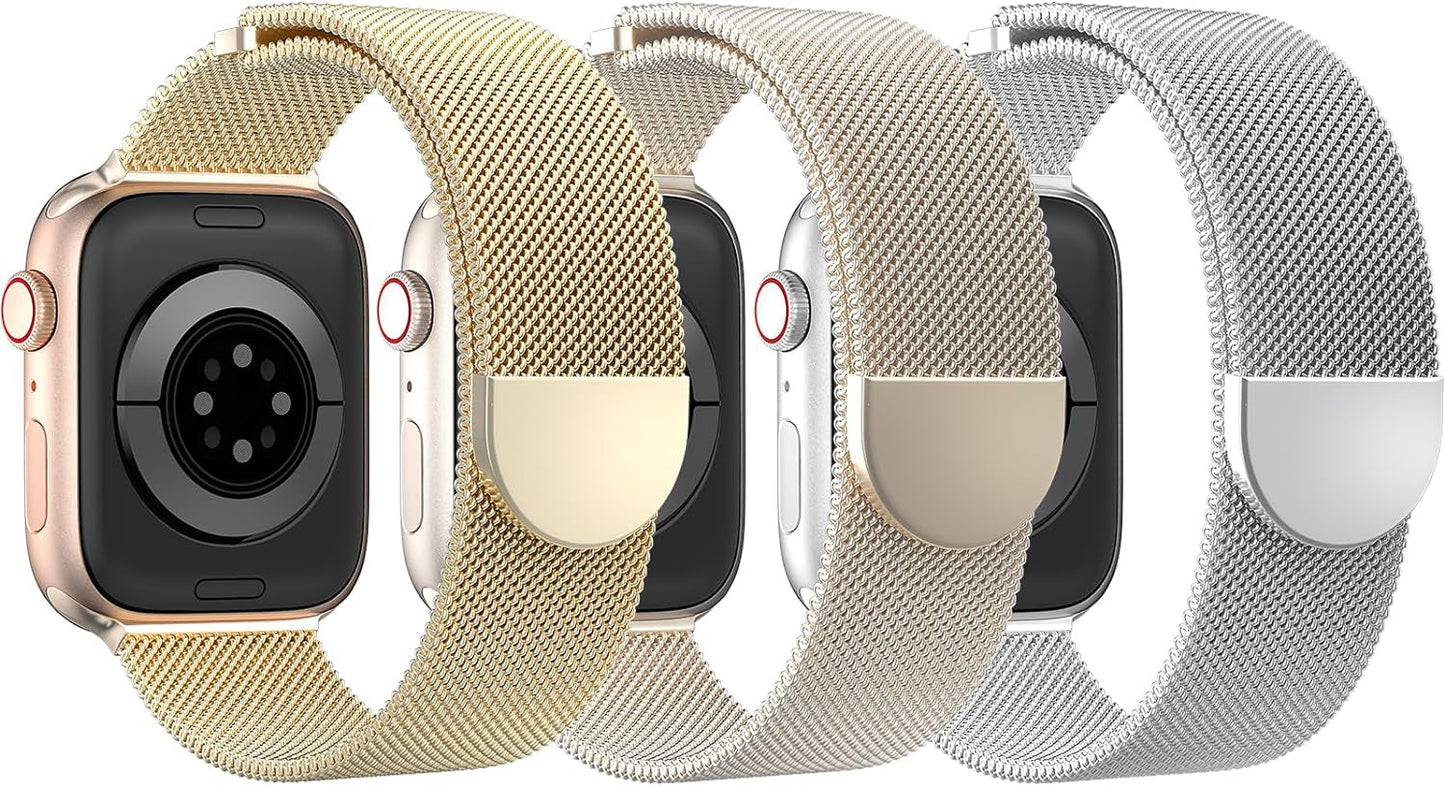 DYKEISS 3 Pack Metal Magnetic Compatible with Apple Watch Band 38Mm 42Mm 40Mm 44Mm 41Mm 45Mm 49Mm, Stainless Steel Mesh Loop Clasp Strap for Iwatch Bands Ultra Series 9 8 SE 7 6 5 4 3 2 1 Women Men