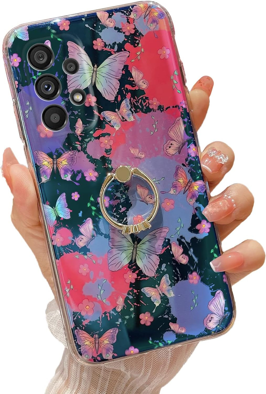 Case for Galaxy A53 5G Retro Floral Slim Cute Bumper Shockproof Protection Phone Case for Girls Women with Gold Ring Stand Flower Ethnic Style Cover for Samsung Galaxy A53 5G - Mandala