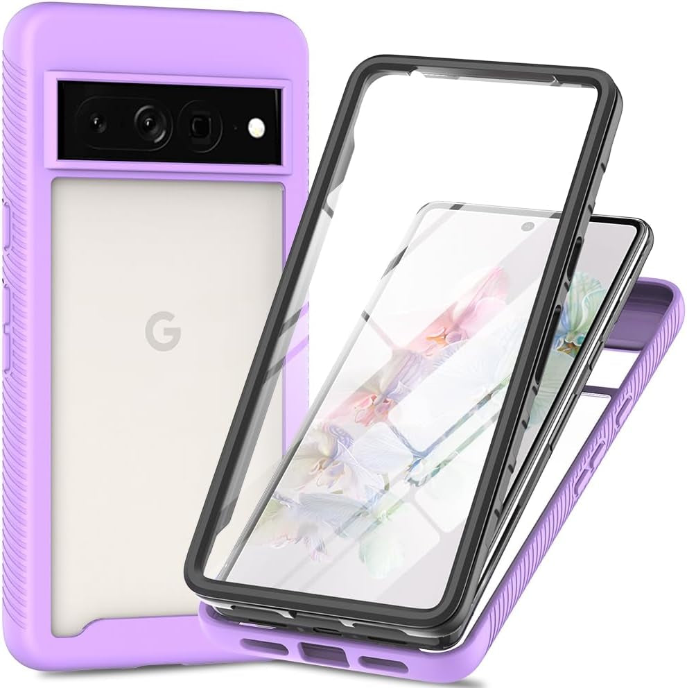 For Google Pixel 8 Pro 5G Case, Google Pixel 8 Pro Phone Case with Built-In Screen Protector Clear Slim Back Cover Shockproof Rugged Heavy Duty Bumper Full Body Protective Case, Clear Eilkmcre Purple