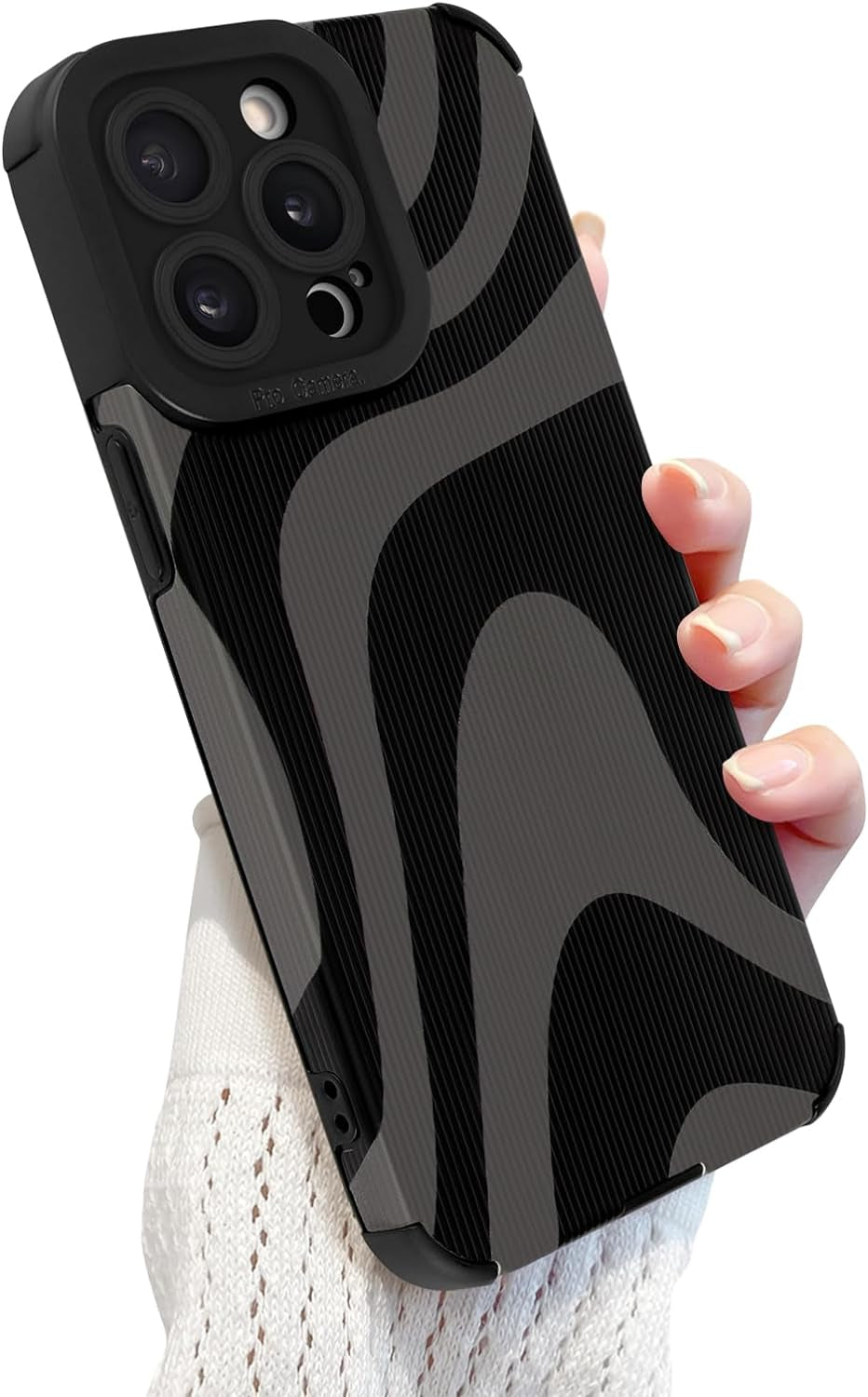 Newseego for Iphone 15 Pro Max Case, Cute Zebra Wave Pattern Design Case for Women Girls Soft TPU Bumper Anti-Scratch Shockproof Full Camera Protective Case Cover for Iphone 15 Pro Max-Black White Generic Black Grey