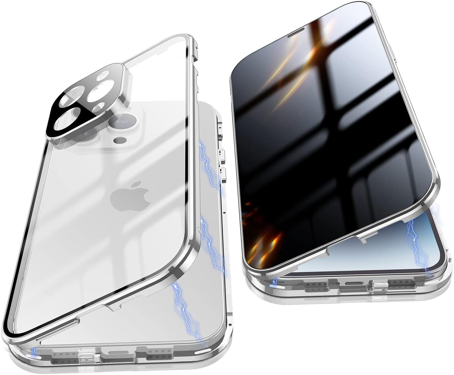Jonwelsy anti Peeping Case for Iphone 14 Pro (6.1"), 360 Degree Front and Back Privacy Tempered Glass Cover, anti SPY Screen, anti Peep Magnetic Adsorption Metal Bumper for Iphone 14 Pro (Silver) Jonwelsy Silver