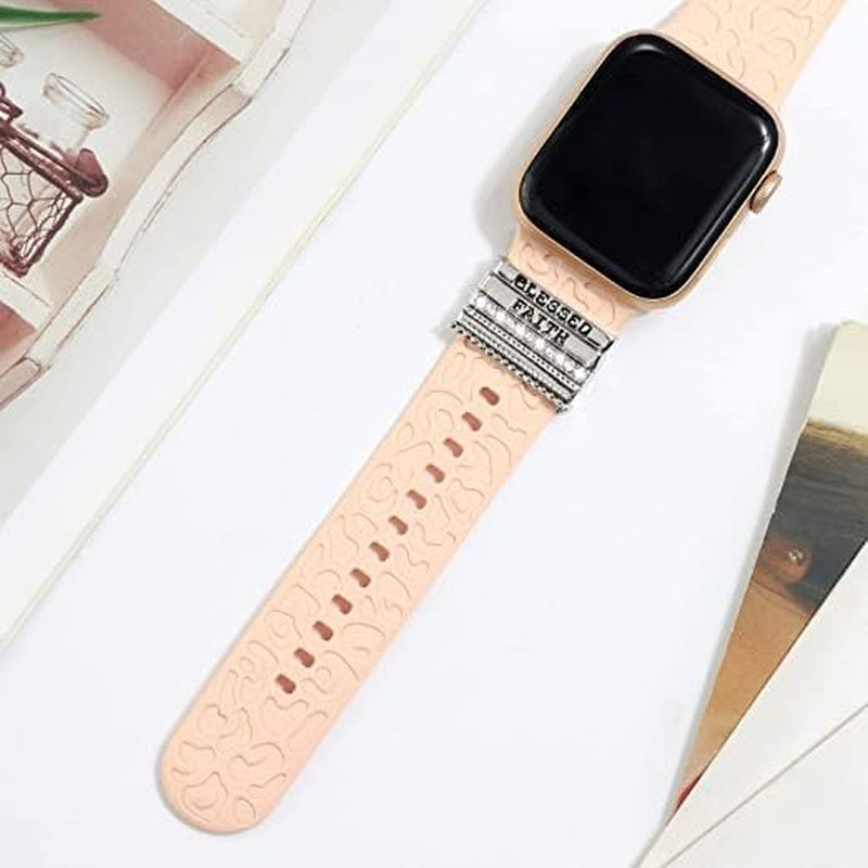 Decorative Rings Loops Compatible with Apple Watch Silicone Bands Metal Diamond Charms 45Mm 44Mm 42Mm 41Mm 40Mm 38Mm Iwatch Series 8 7 6 5 4 3 2 1 Accessories, Letter Silver, Adjustable