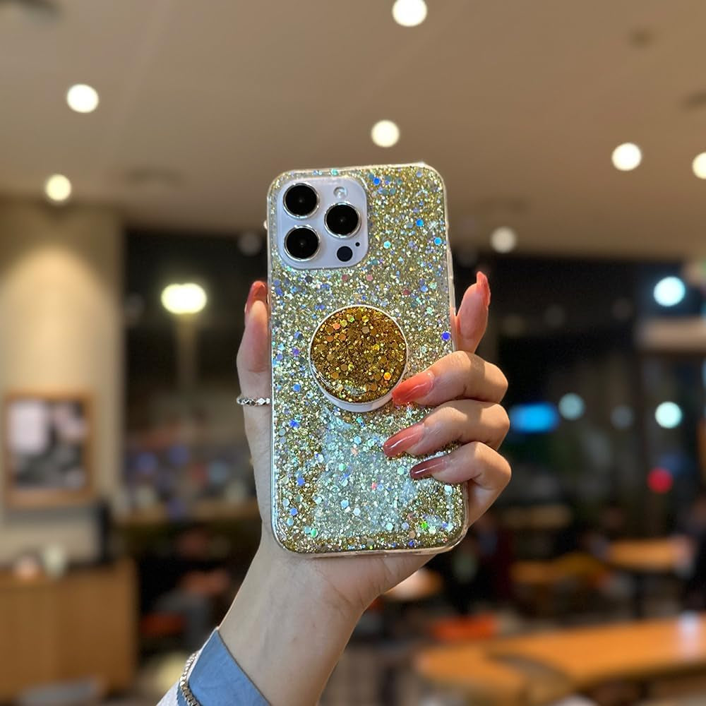 Case for Samsung Galaxy A53 5G Case Glitter Bling for Women Girls Sparkle Cover with Ring Holder Expanding Kickstand Cute Protective Phone Cases (Gold)