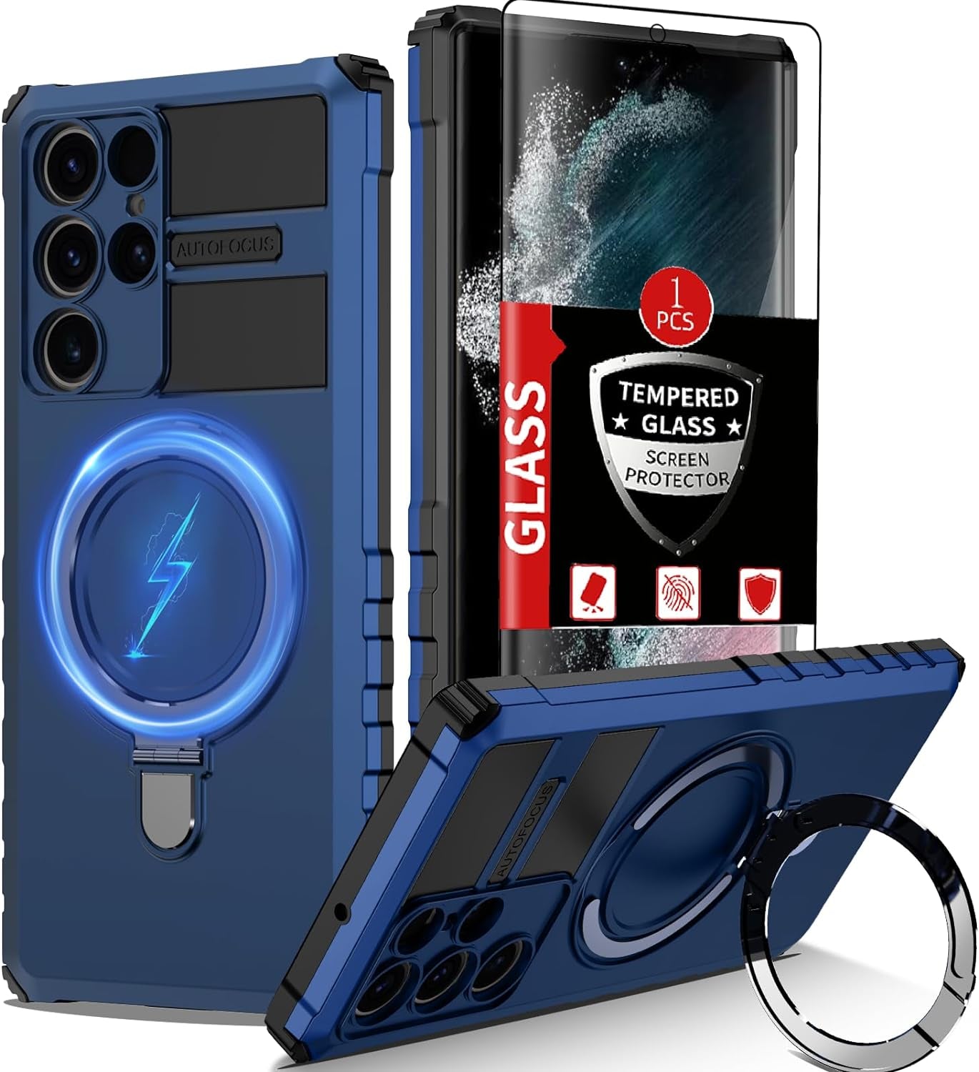 For Samsung Galaxy S22 Ultra Case Compatible with Magsafe Wireless Charging Magnetic Galaxy S22 Ultra Case with Screen Protector, Galaxy S22 Ultra Case with Stand Shockproof Protection Black