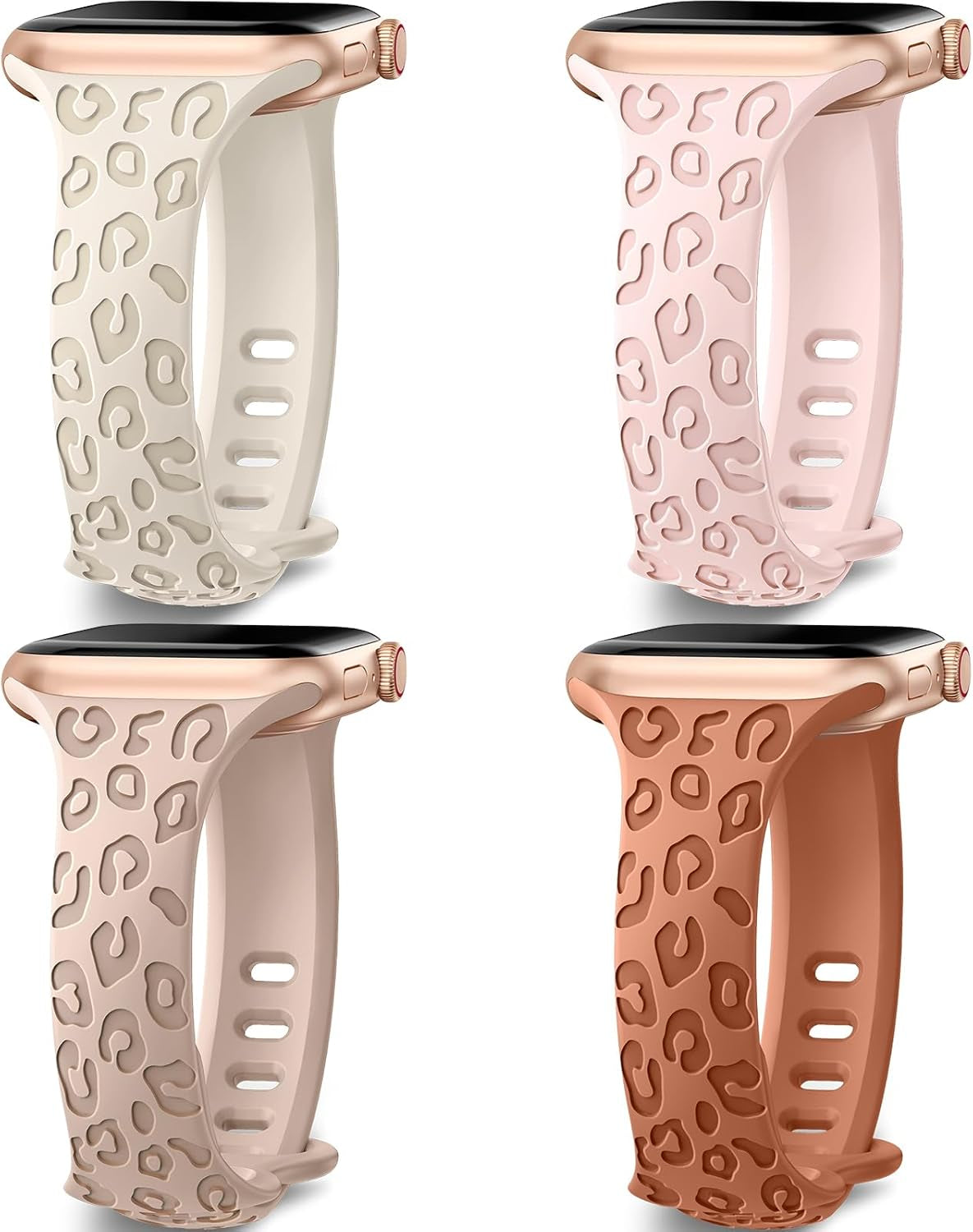 4-Pack Leopard Engraved Band Compatible with Apple Watch Bands 38Mm 40Mm 41Mm 44Mm 45Mm 42Mm Women, Thin Slim Sport Wristbands for Iwatch Ultra/Ultra 2 Series 9 8 7 6 5 4 3 2 1 SE