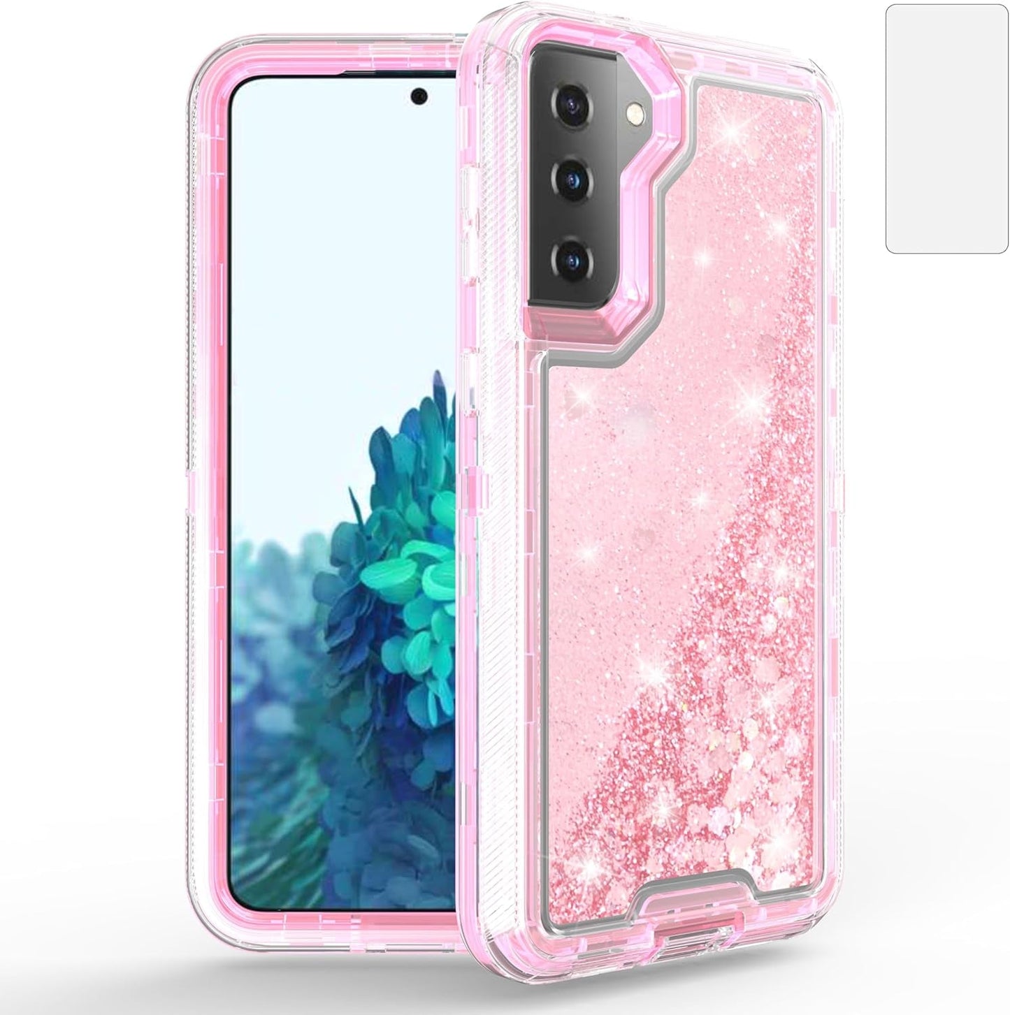 Asuwish Phone Case for Samsung Galaxy S22 plus S22+ 5G with Screen Protector Bling Liquid Glitter Clear Hybrid Military Grade Protective Heavy Duty Cell Cover S22+5G S22Plus 22S + S 22 22+ Girls Pink