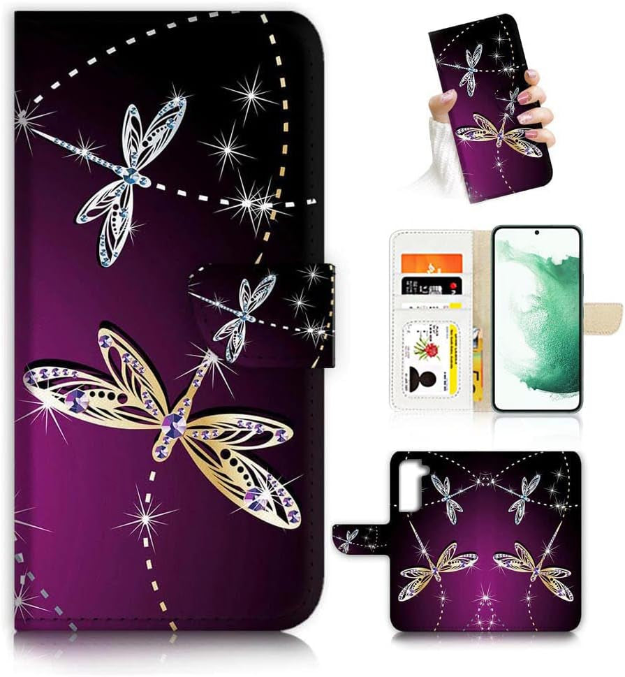 For Samsung S22+, Samsung Galaxy S22 Plus, Art Designed Flip Wallet Style Cover Case Flower Butterfly Dragonfly Full Body Protection AD003 (#24878 Red Gothic Rose S22+)