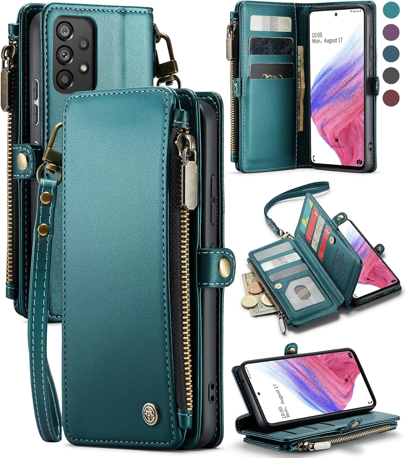 Defencase for Samsung Galaxy A53 5G Case, 【RFID Blocking】 for Samsung A53 5G Case Wallet for Women Men, PU Leather Magnetic Flip Strap Zipper Card Holder Wallet Phone Case for Galaxy A53 5G, Black