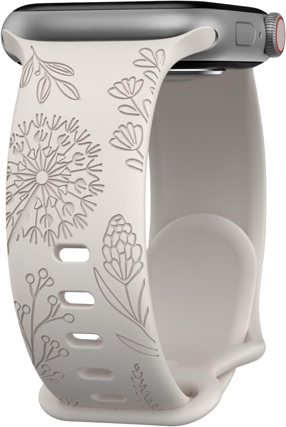 Floral Engraved Bands Compatible with Apple Watch Band for Women 44Mm 40Mm 38Mm 41Mm 45Mm 49Mm 42Mm, Soft Silicone Dandelion Pattern Sport Strap for Iwatch Bands Series Ultra 2 SE 9 8 7 6 5 4 3 2 1
