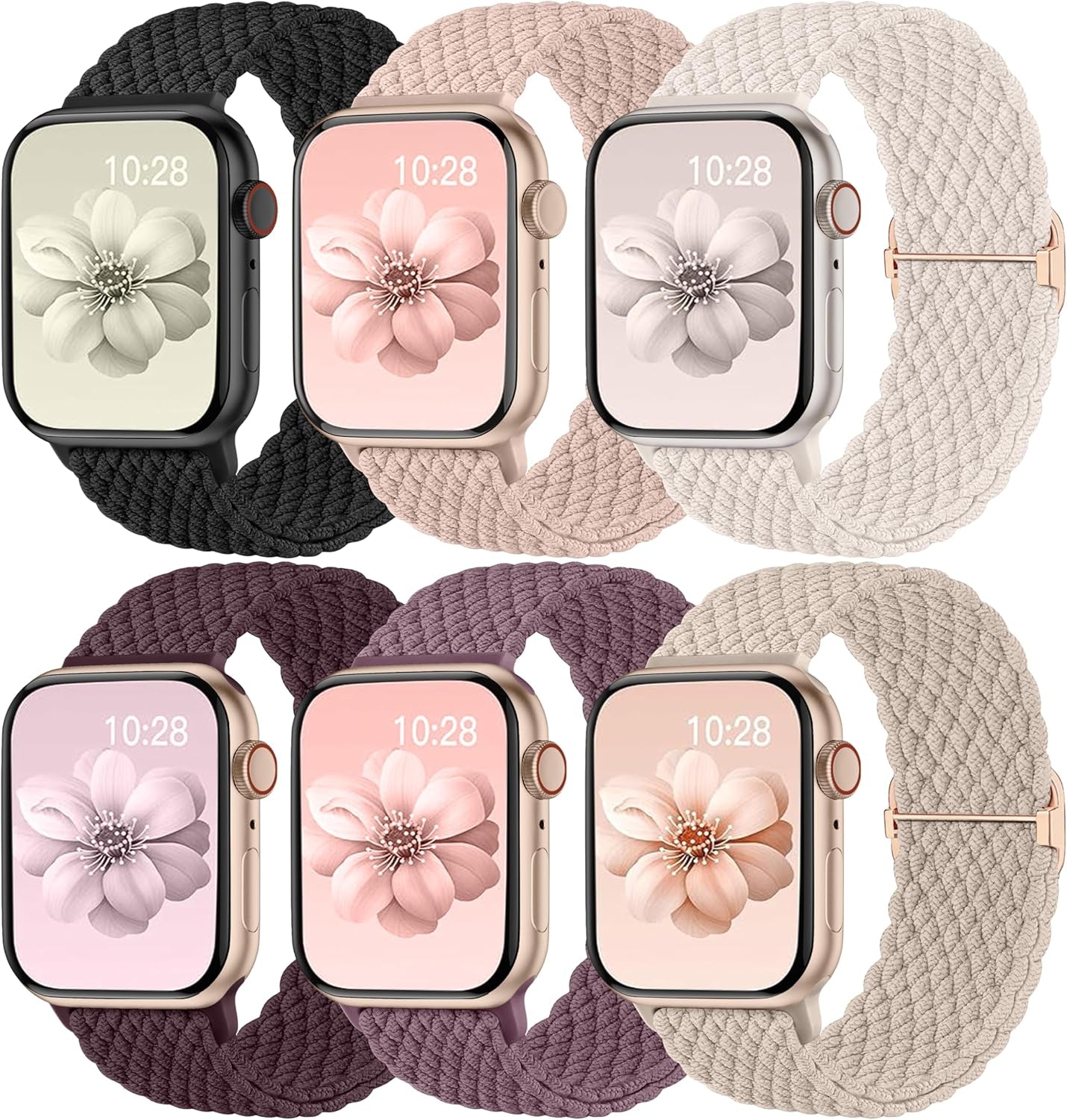 6 Pack Braided Stretchy Bands Compatible with Apple Watch Band 38Mm 40Mm 41Mm 42Mm 44Mm 45Mm 49Mm Women Men, Adjustable Soft Nylon Strap for Iwatch Series 9 8 7 6 5 4 3 2 1 SE Ultra/Ultra 2