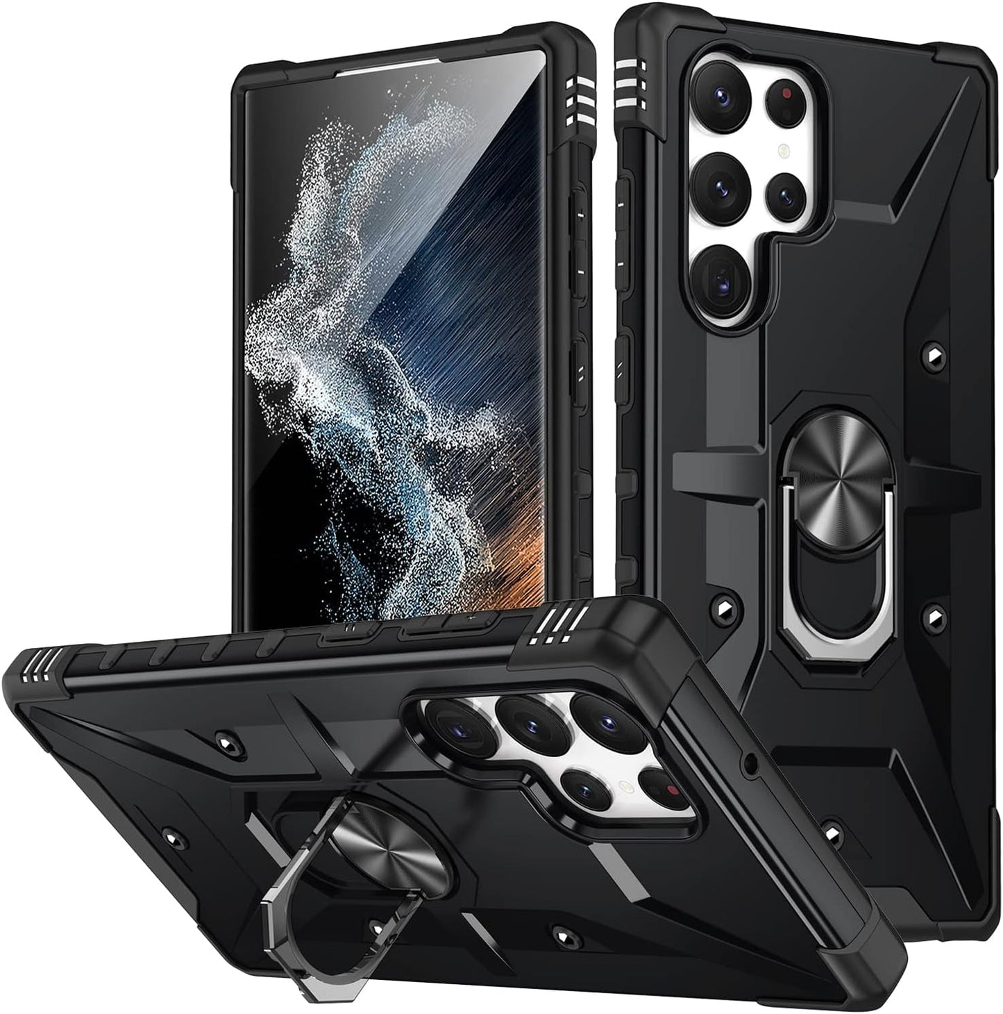 Case for Samsung Galaxy S22 Ultra Case Military Grade Drop Case with Kickstand Metel Ring Magnetic Holder Shockproof Protective for Galaxy S22 Ultra Phone Case (Rose Gold)