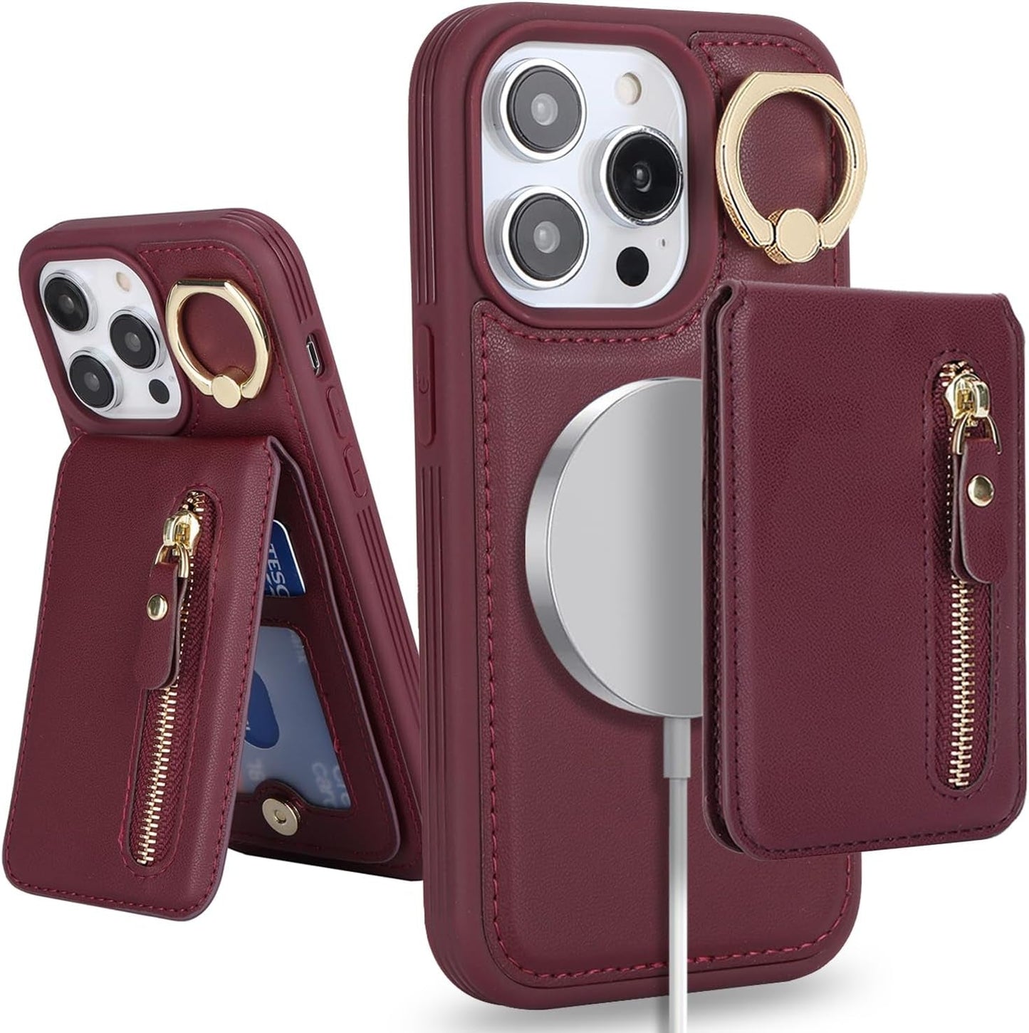 DEYHU Iphone 15 Pro Case with Card Holder, Iphone 15 Pro Phone Case Wallet for Women Magsafe Compatible Wallet Detachable 2-In-1 for Men-Dark Blue DEYHU A+Red Wine Iphone 15 Pro