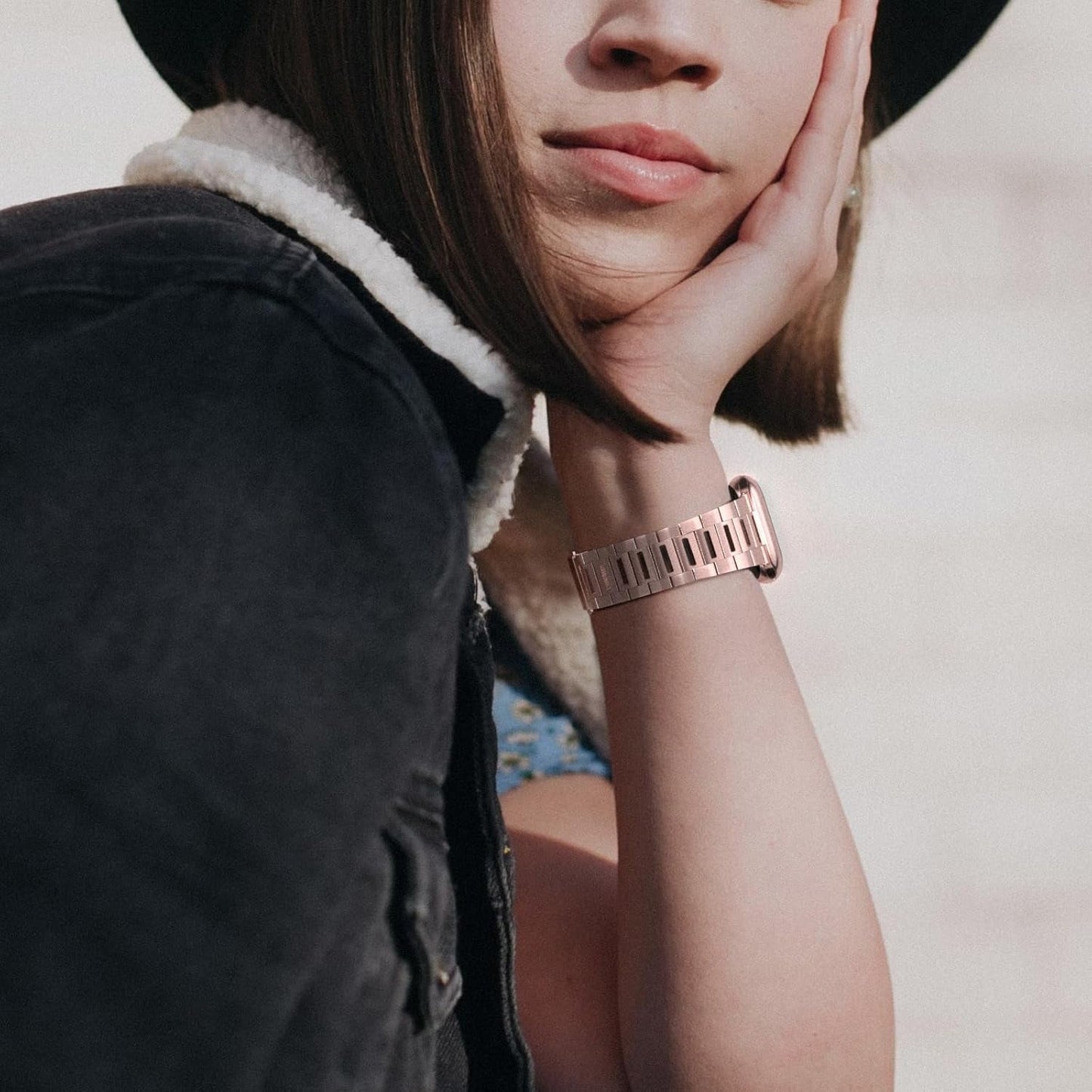 Finestone Metal Band for Apple Watch - Stainless Steel Apple Watch Band Compatible with Apple Watch 41Mm 40Mm 38Mm - Slim Hollow-Out Design Strap for Iwatch Series 9/8/7/6/5/4/3/2/1 SE Women Men Rose Red