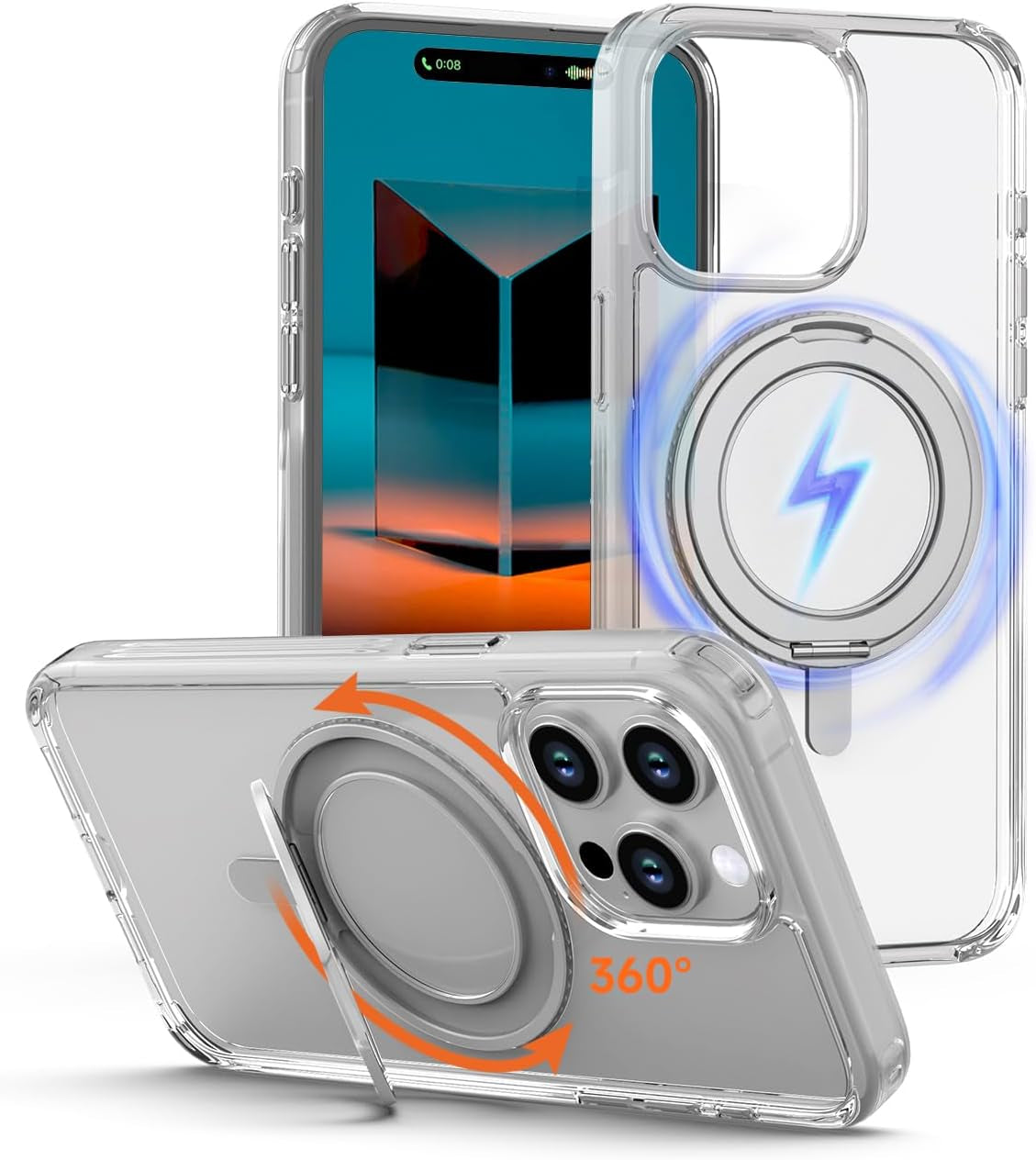 Magnetic for Iphone 15 Pro Max Case Purple with 360° Rotatable Invisible Ring Stand Designed,Compatible with Magsafe ,Translucent Matte Purple Bumper Shockproof Decompress Slim Military Grade Case Vongong Iphone 15 Pro Max Transparent