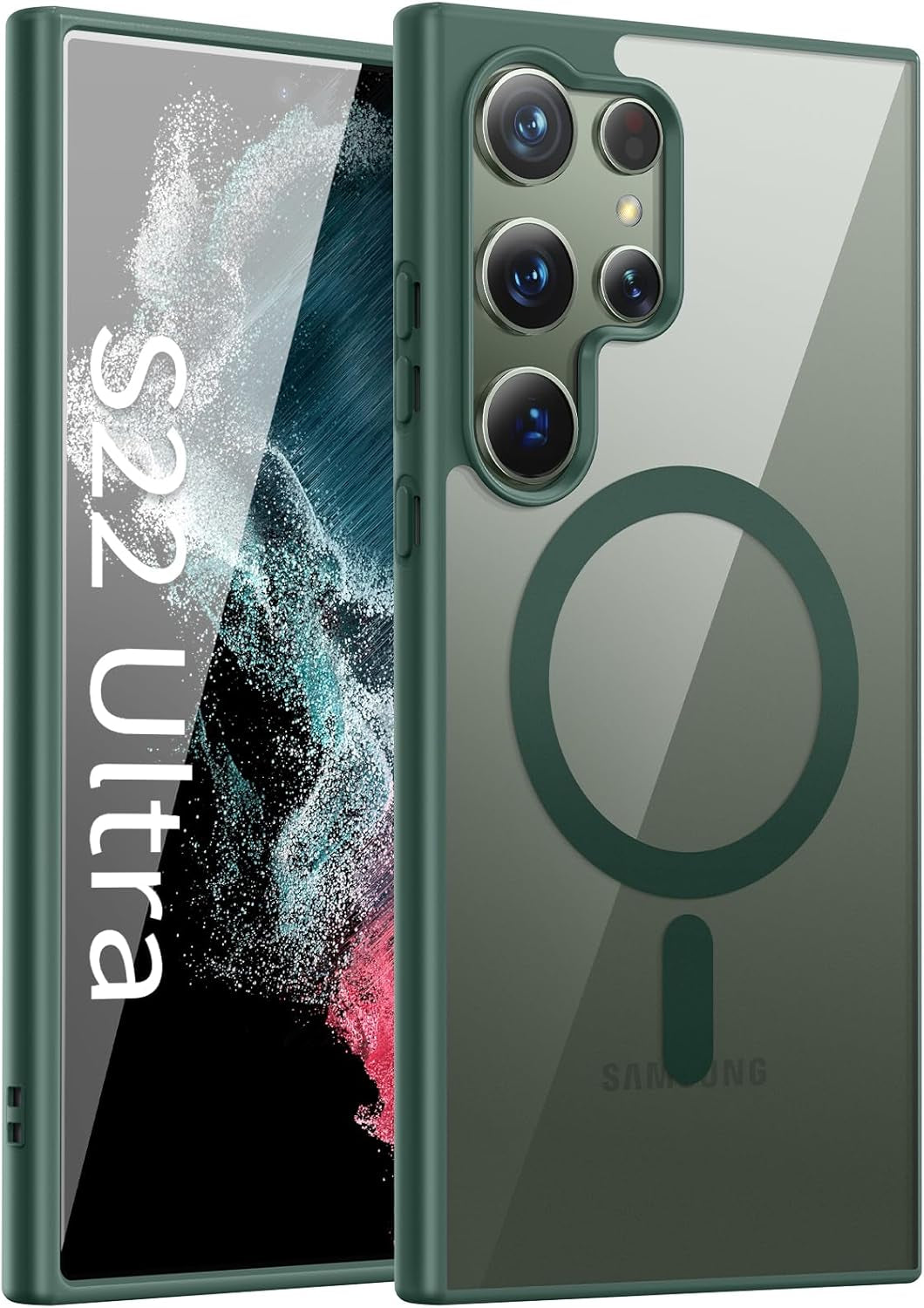 For Samsung Galaxy S22 Ultra Case(Only).Magnetic Cover for S22 Ultra,Soft Frosted Frame&Hard Clear Back,Shockproof Drop Protection.Compatible with Magsafe 6.8'' (Black)