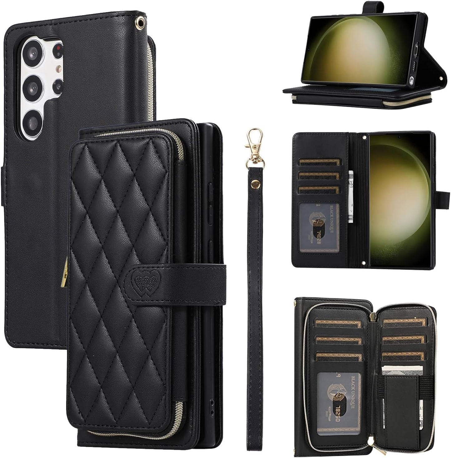 Furiet Wallet Case for Samsung Galaxy S22 Ultra 5G with Detachable Wrist Strap, 9+ Card Slots Zipper Purse, Luxury PU Leather Stand Full Body Phone Cover for S22Ultra 22S S 22 S22Ultra5G 6.8 Rose Gold