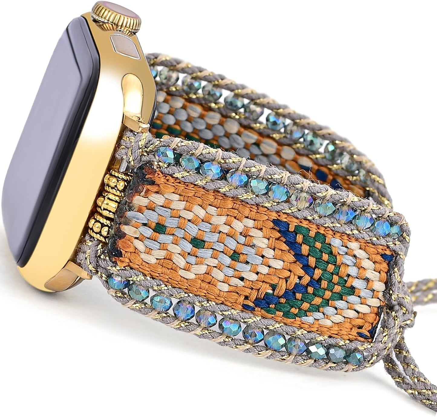 Fancy Woven Braided Nylon Band Compatible with Apple Watch Bands 40Mm 41Mm 38Mm, Retro Boho Friendship Bracelet Handmade Bohemian Beaded Adjustable Dressy Strap Wristbands for Iwatch Bands Series 9/8/7/6 5/4/3/2/SE