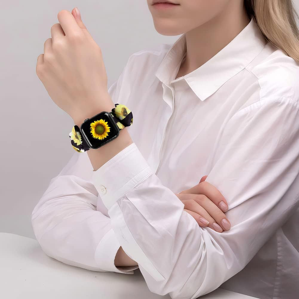 10 Packs Compatible with Apple Watch Bands Scrunchies 38Mm 40Mm 41Mm 42Mm 44Mm 45Mm 49Mm Women Girls Cute Pattern Fabric Wristbands Straps Band for Iwatch Ultra/Ultra 2 Series 9/8/7/6/5/4/3/2/1/SE
