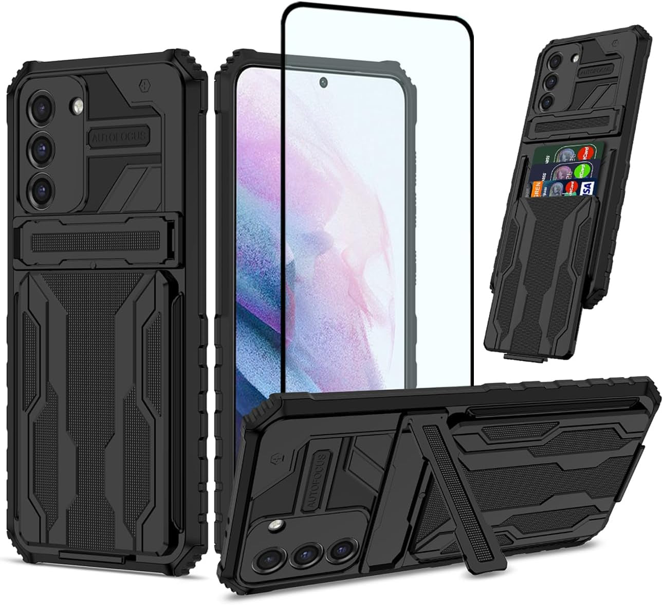 Case for Galaxy S22 plus Case,Samsung S22+ SM-S906U Case with Screen Protector, Wallet Detachable Credit Card Holder Built-In Stand Protective Phone Cover for Samsung Galaxy S22+ 5G Purple