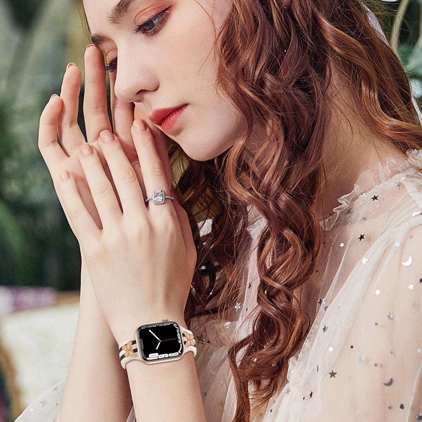 Designer Band with Charms Decor Compatible with Apple Watch Band 38Mm 40Mm 41Mm Women Men, Stylish Silicone Sport Wristbands for Iwatch Series 8 7 6 5 4 3 2 1 SE Ultra