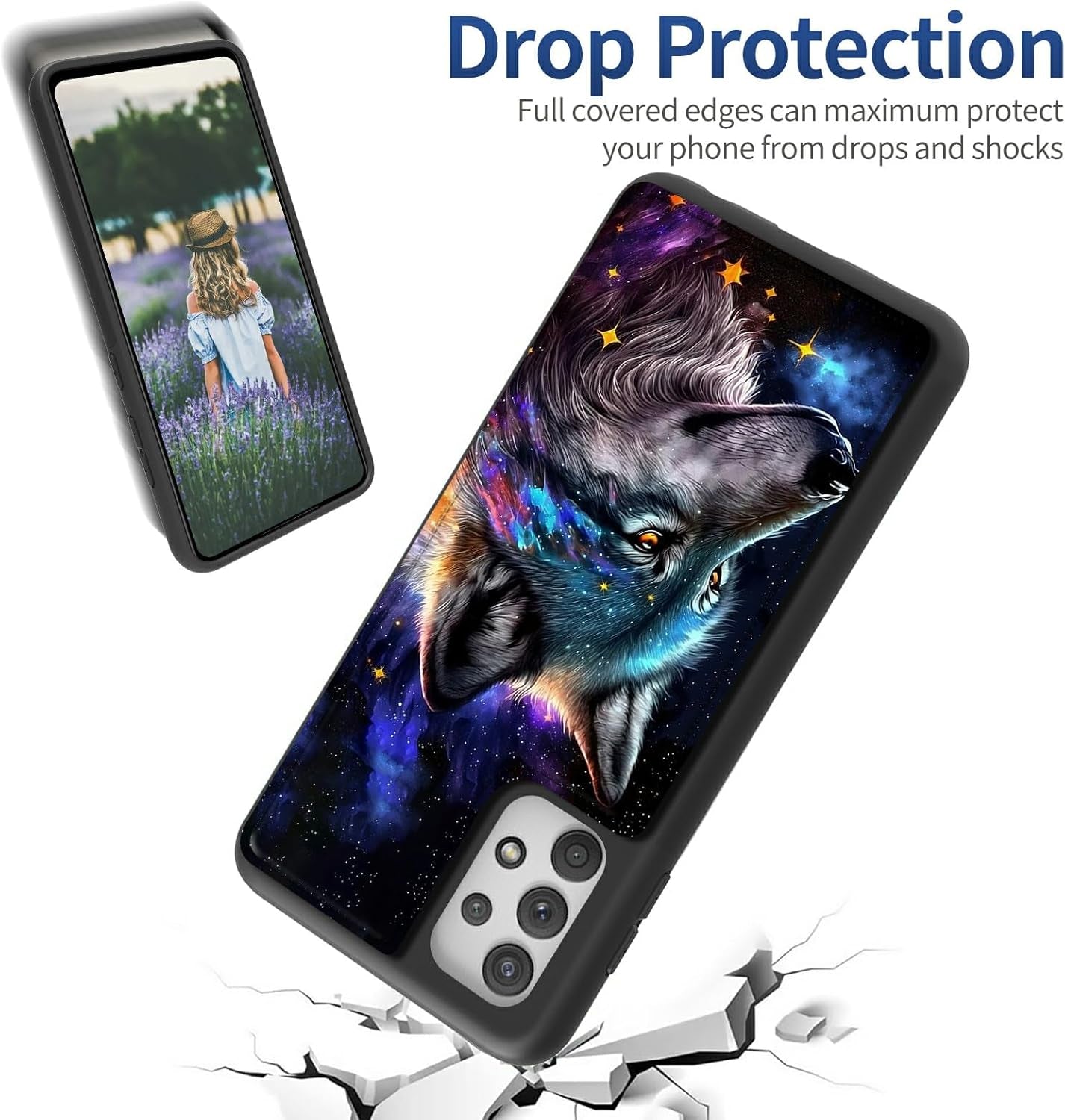 Case for Samsung 53 5G 6.5" Wallet Phone, Credit Card Holder Slots Cover & Hard PC Shockproof Soft Silicone Dual Layer Protection Flip Case for Samsung Galaxy A53 5G 2022, Moon Wolf