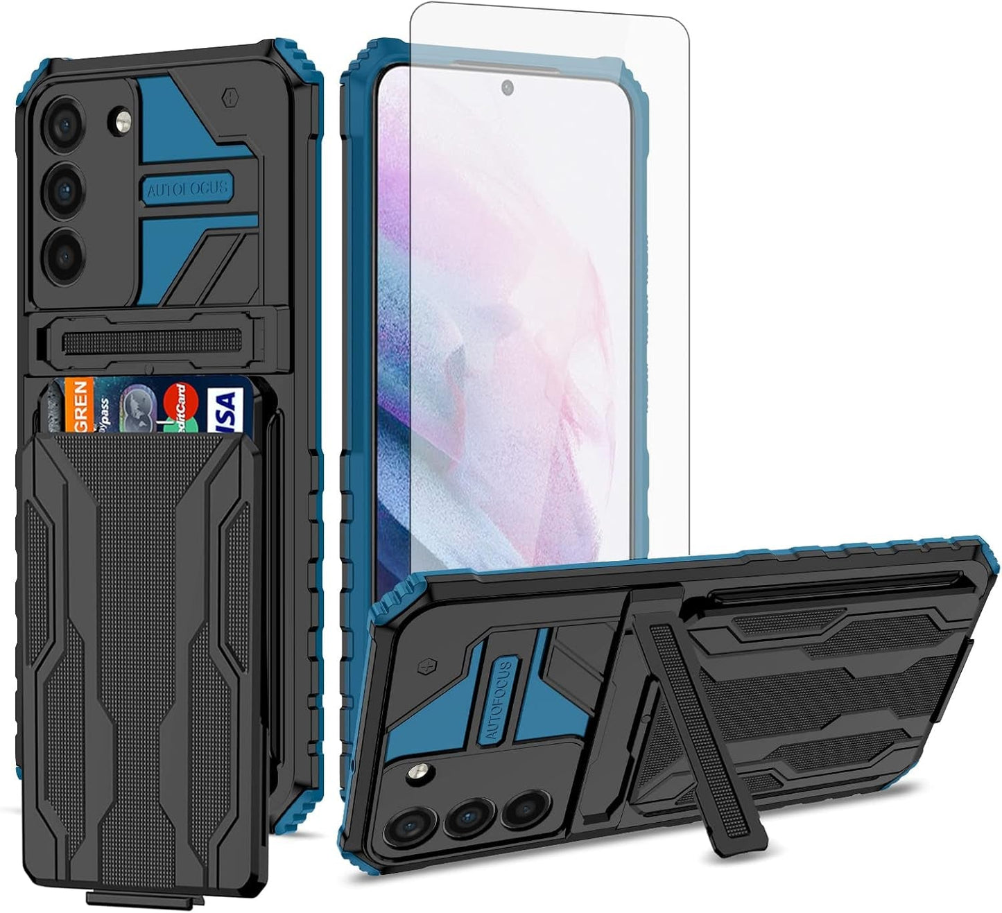 Asuwish Phone Case for Samsung Galaxy S22 plus S22+ 5G with Tempered Glass Screen Protector Cover and Slim Credit Card Holder Stand Cell Accessories S22+5G S22Plus 22S + S 22 22+ Women Men Pink