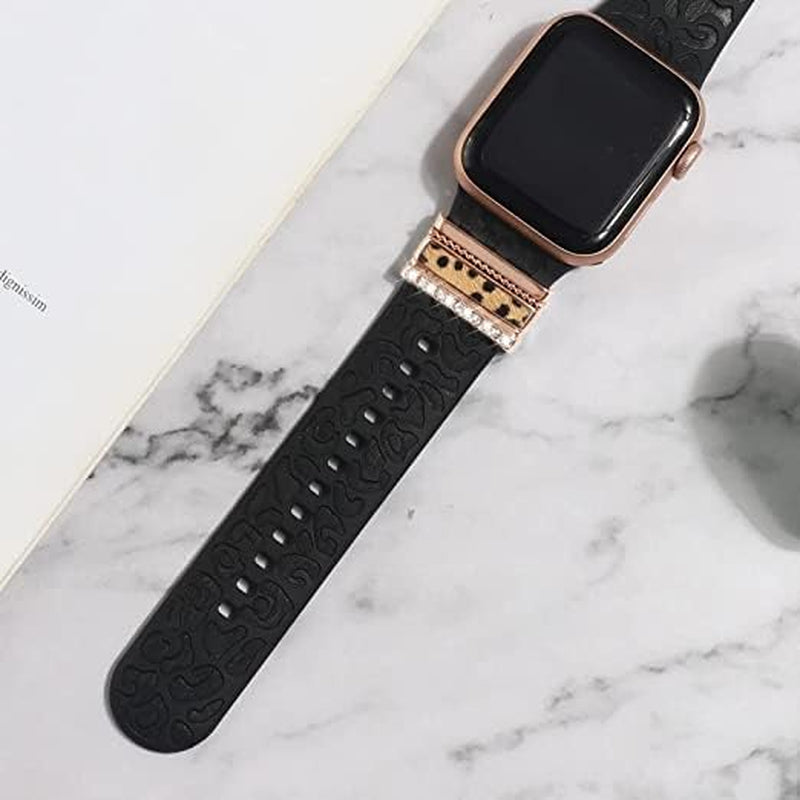 Decorative Rings Loops Compatible with Apple Watch Silicone Bands Metal Diamond Charms 45Mm 44Mm 42Mm 41Mm 40Mm 38Mm Iwatch Series 8 7 6 5 4 3 2 1 Accessories, Rose Gold Cheetah, Adjustable