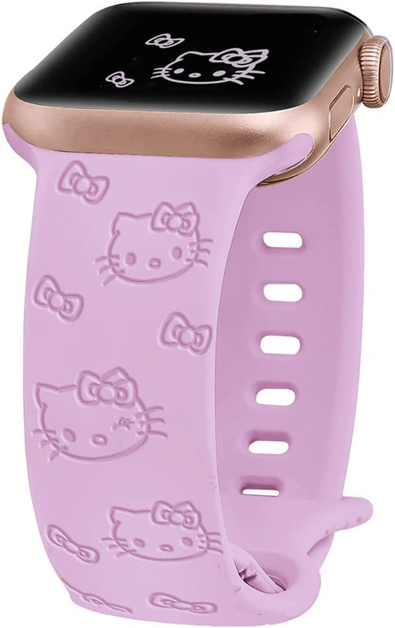 Engraved Band Compatible with Apple Watch Bands 40Mm 41Mm 42Mm 44Mm 45Mm 38Mm 49Mm for Women, Cute Cartoon Cat Soft Silicone Strap for Iwatch Bands Series 9 8 7 6 5 4 3 2 1 SE