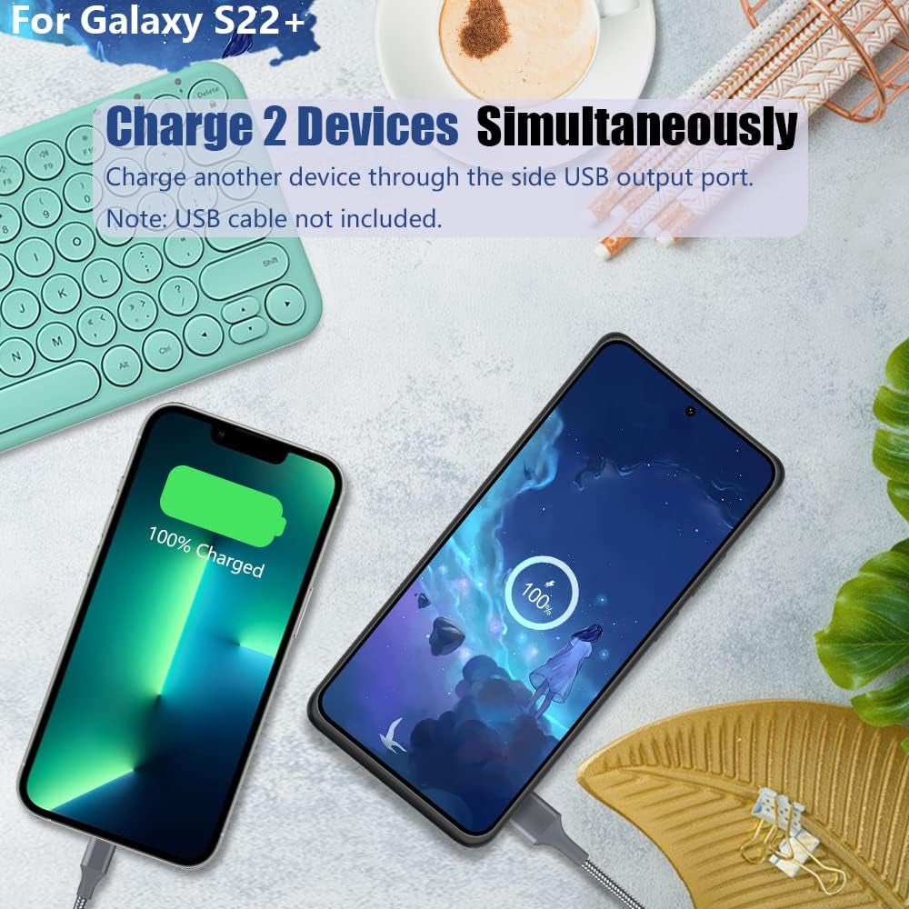 Battery Case for Samsung Galaxy S22+ / S22 Plus, 5000Mah Rechargeable Extended Battery Charging Charger Case, Add 100% Extra Juice, Not Compatible with S22 or S22 Ultra (6.6 Inch) Black