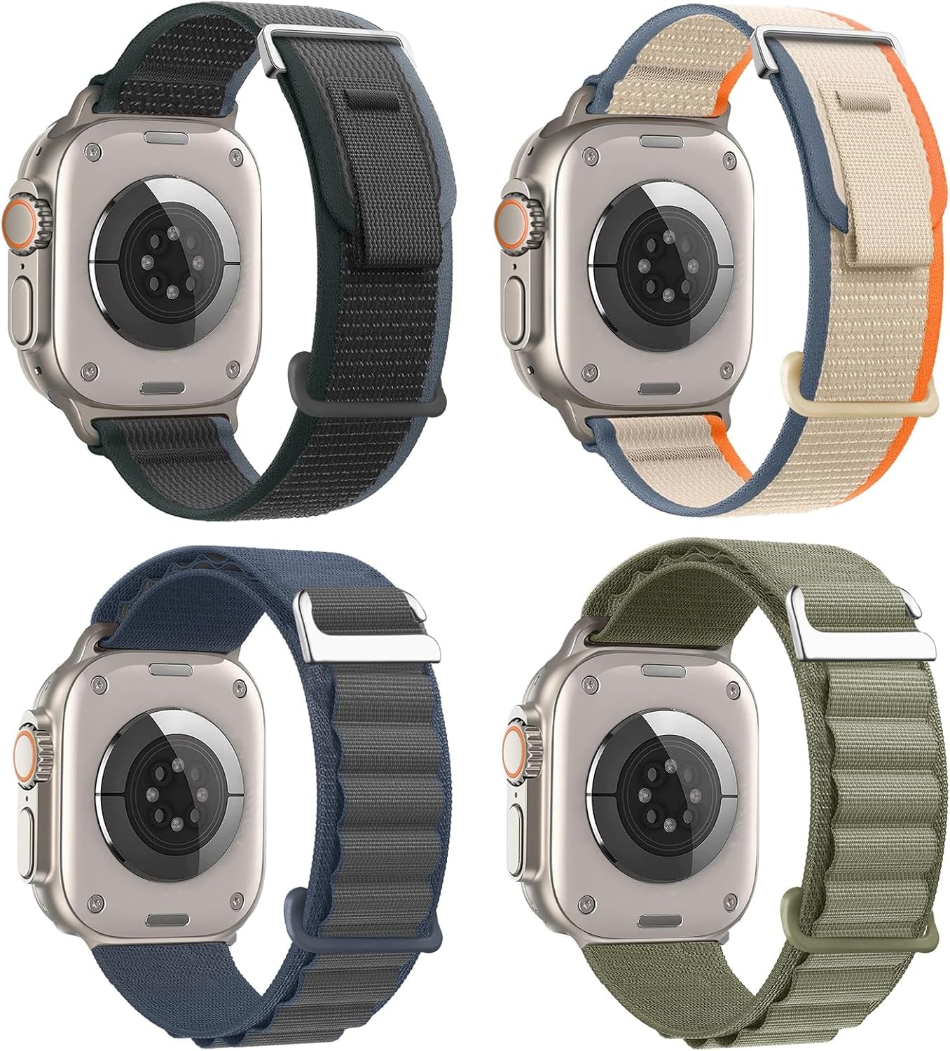 4 Pack Nylon Bands Compatible with Apple Watch Ultra Band 49Mm 45Mm 44Mm 42Mm Men Women, Sport Breathable Trail Loop+Alpine Loop Band Replacement for Ultra/Ultra 2 Iwatch Series 9 8 7 6 SE 5 4 3 2 1