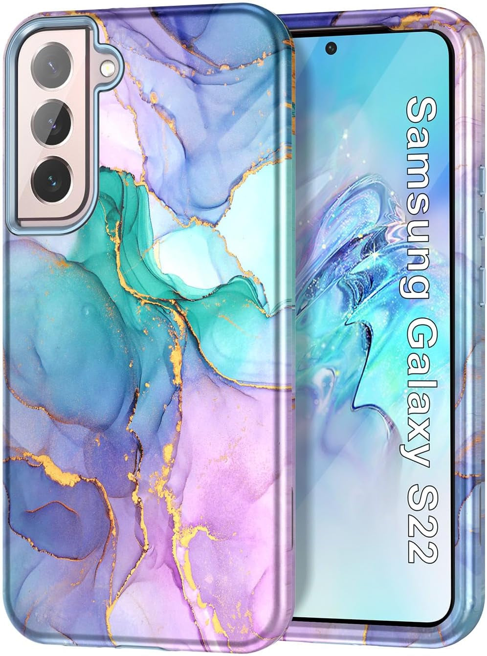 Btscase for Samsung Galaxy S22 5G 6.1 Inch Case,Marble Pattern 3 in 1 Heavy Duty Shockproof Full Body Rugged Hard Pc+Soft Silicone Drop Protective Women Girl Cover, Rose Gold