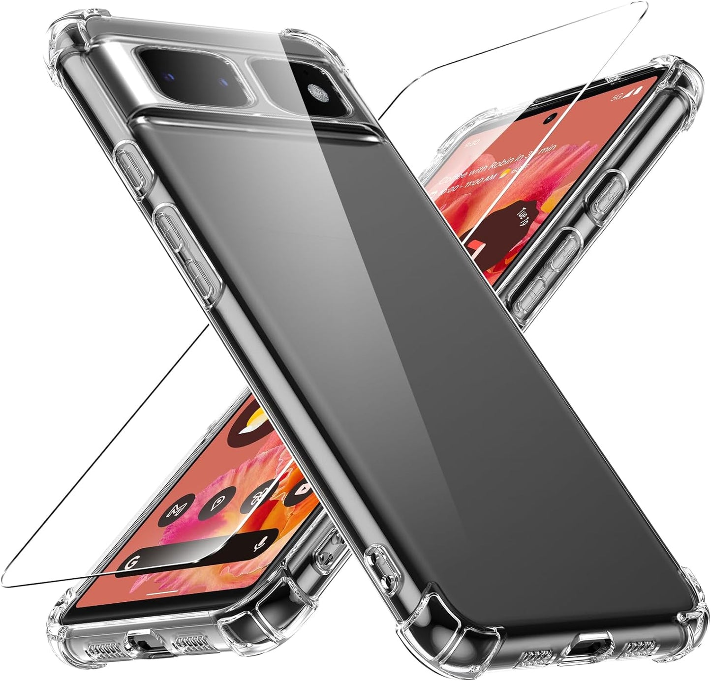 Case for Google Pixel 4A 5G Phone Case, with 1 Piece Screen Protector, TPU Bumper Shockproof Silicone Fullbody Protective Case Cover for Google Pixel 4A 5G, Transparent Ikziwreo Transparent Google Pixel 6