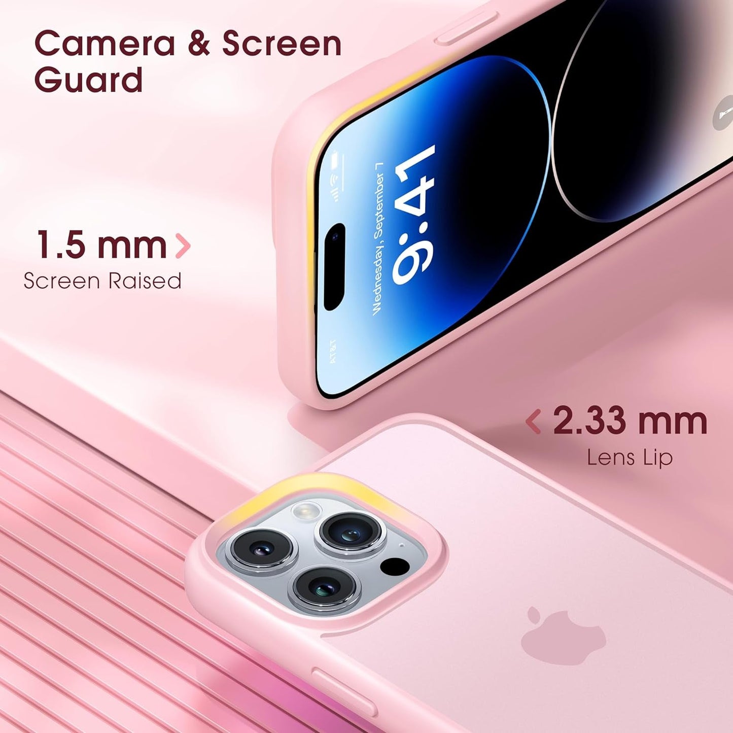 Alphex Colored Transluscent for Iphone 14 Pro Case, Sleek Cute Retro Design, German Quality Standard Certification, 12FT Military-Grade Protection, Slim Matte Hard Back Case 6.1-Inch, Light Pink Alphex