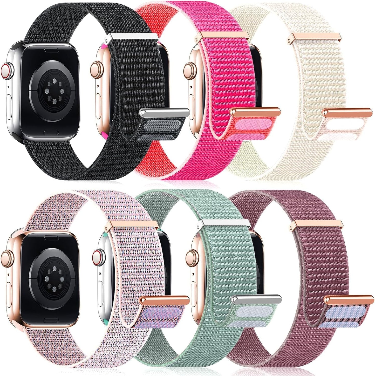 6 Pack Sport Loop Nylon Band Compatible with Apple Watch Bands 40Mm 38Mm 41Mm 44Mm 45Mm 42Mm 49Mm Women Men,Stretchy Elastic Braided Strap Replacement Wristband for Iwatch SE Ultra Series 8 7 6 5 4 3 2 1
