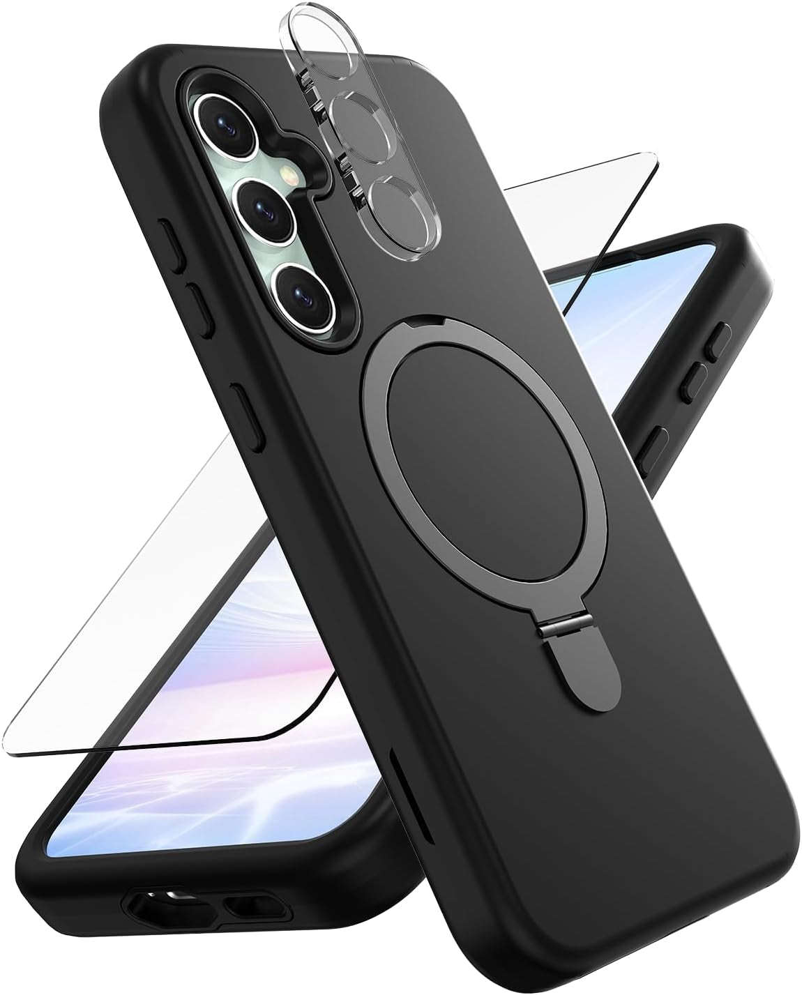 ACKETBOX Magnetic Designed for Samsung Galaxy S23 FE Case,With Screen+Camera Lens Protector+Kickstand,Case for Galaxy S23 FE 5G 6.4"(Deep Purple)