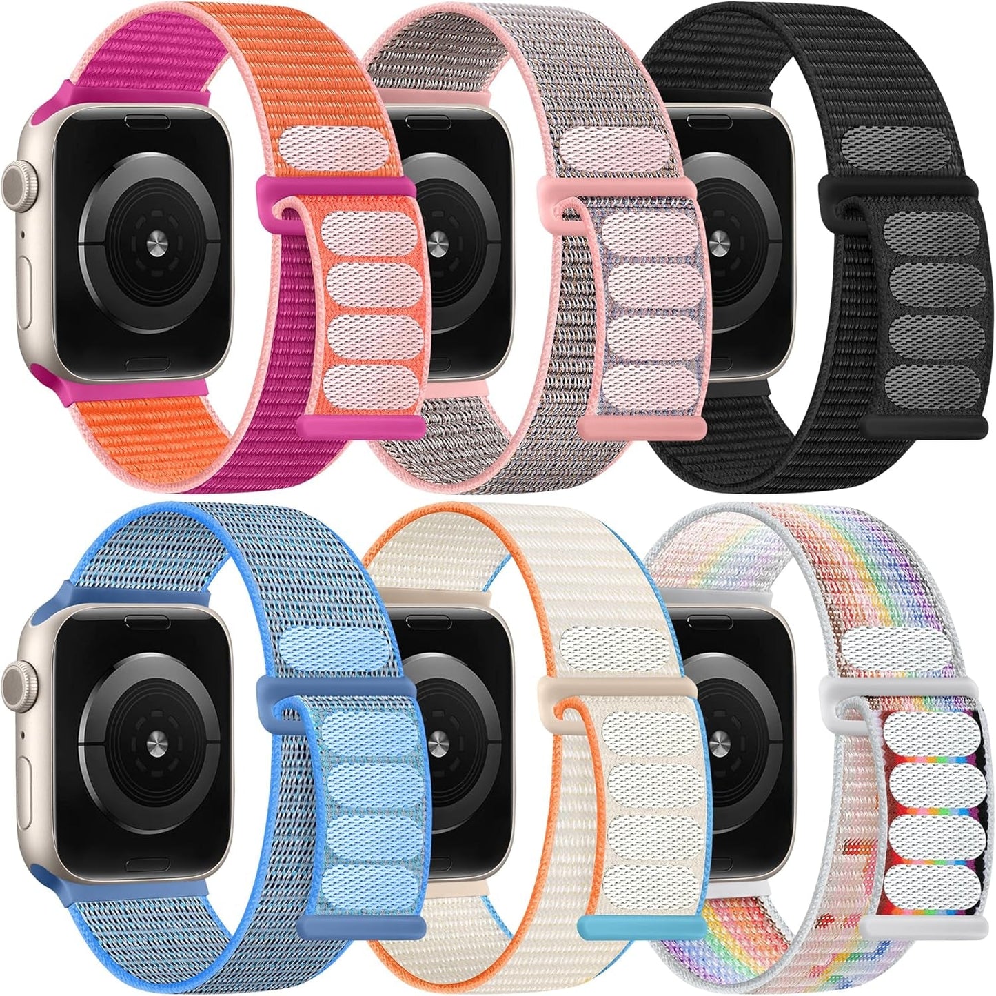 6 Pack Soft Nylon Sport Loop Bands Compatible with Apple Watch 38Mm 40Mm 41Mm 42Mm 44Mm 45Mm 49Mm for Women Men, Adjustable Braided Hook and Loop Straps for Iwatch Series 9 8 7 6 5 4 3 2 1 SE Ultra