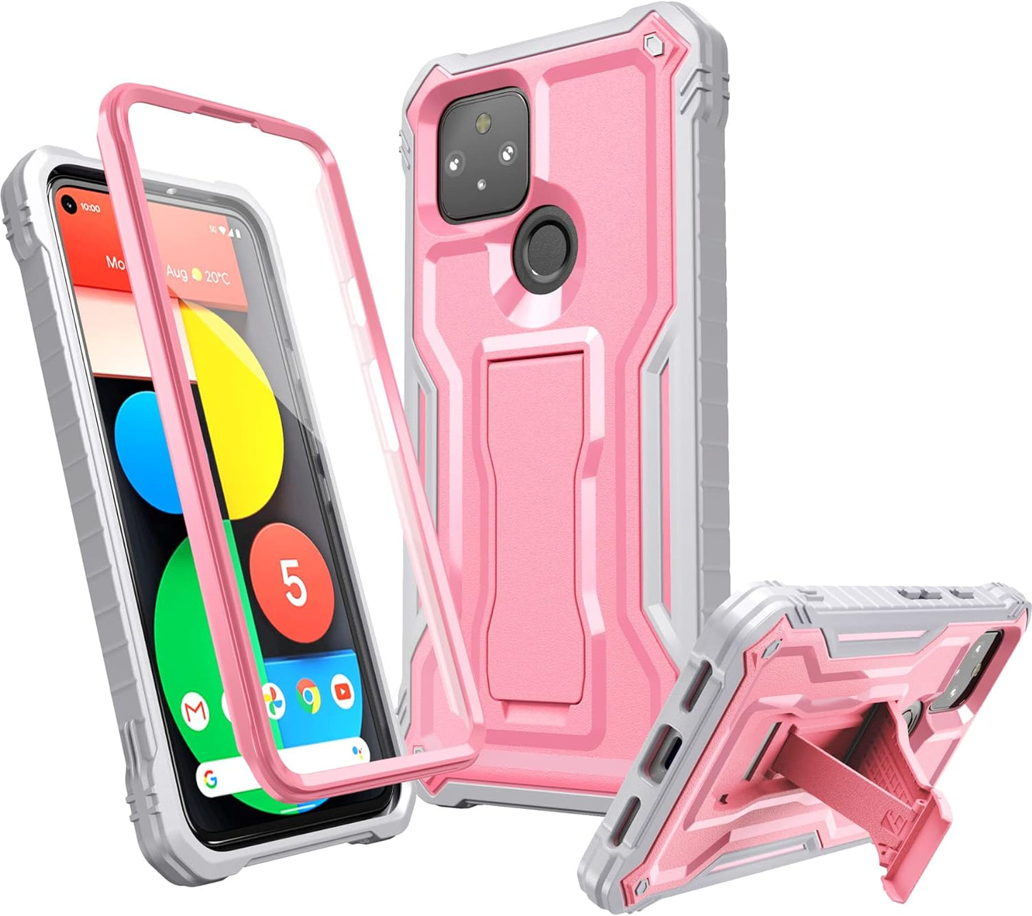 FITO for Pixel 5 Case, Dual Layer Shockproof Heavy Duty Case with Screen Protector for Google Pixel 5 Phone, Built-In Kickstand (Black) FITO Pink