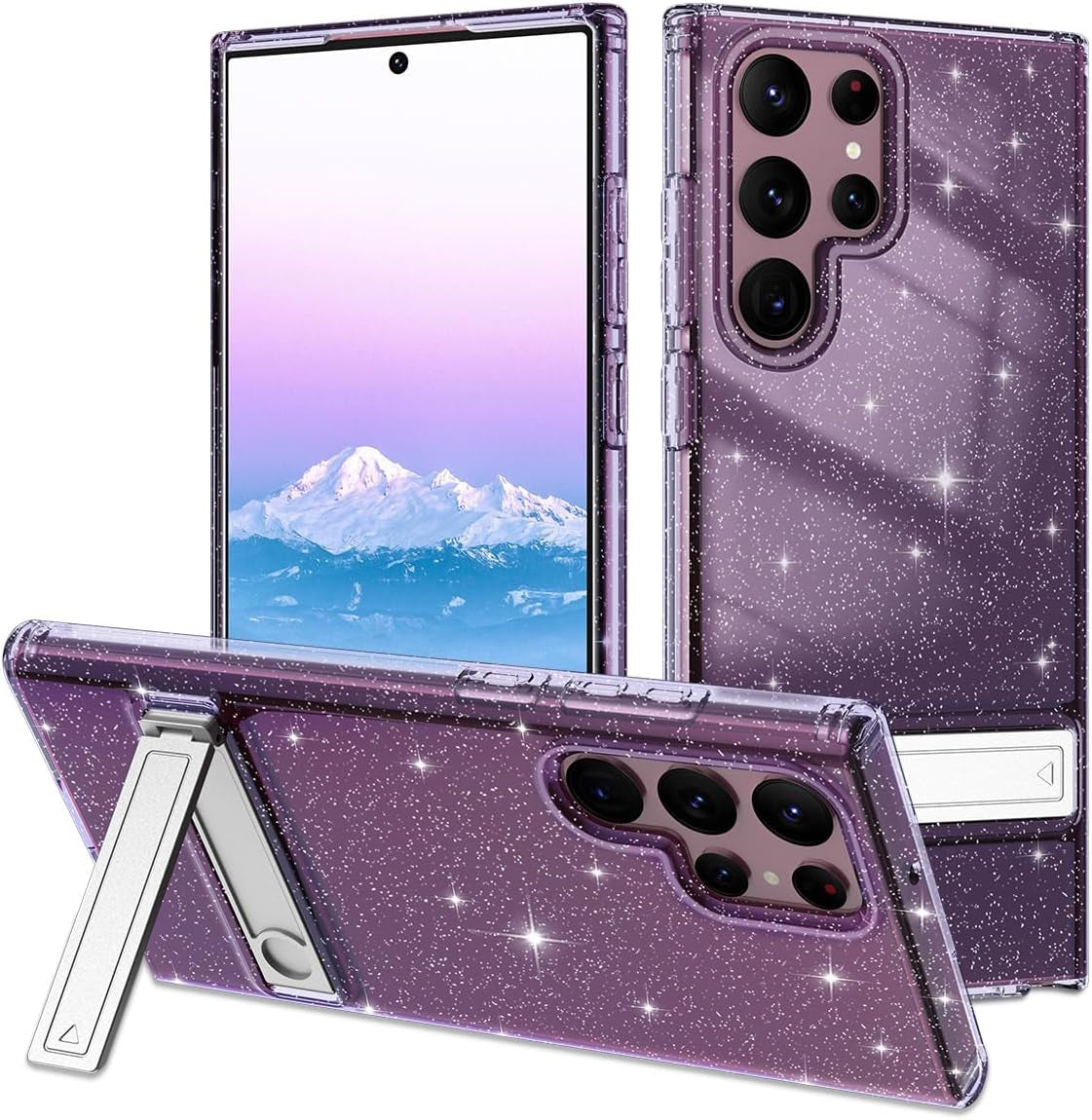 Btscase for Samsung Galaxy S22 Ultra 5G Case, with Adjustable Metal Kickstand, Crystal Clear Soft Flexible TPU Slim Shockproof Drop Protective Girls Women Men Cover for Galaxy S22 Ultra 5G, Purple