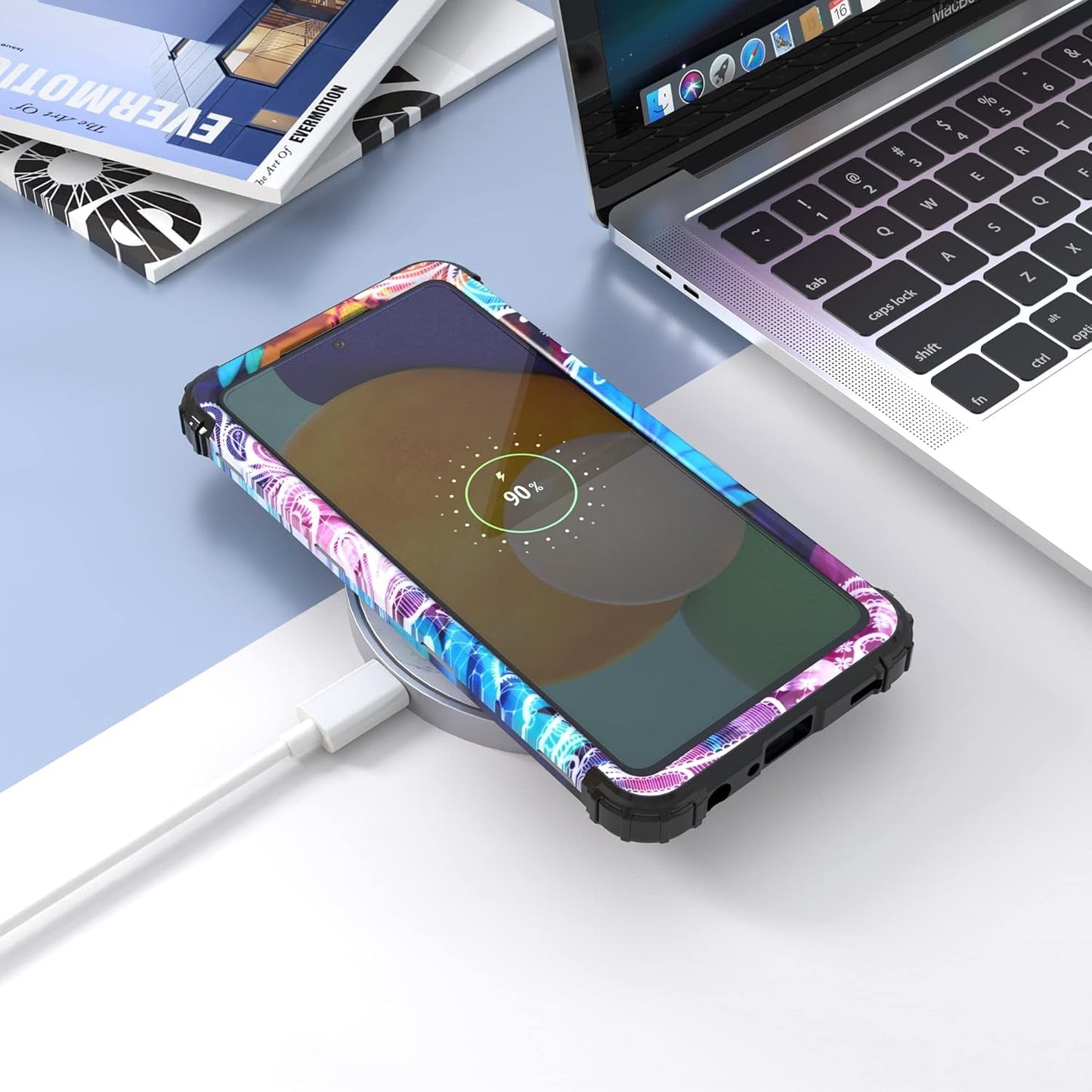 Galaxy A53 5G Case with Tempered Glass Screen Protector(2022),Idweel Hybrid 3 in 1 Shockproof Slim Heavy Duty Protection Hard PC Cover Soft Silicone Rugged Bumper Full Body Durable Cover,Flower