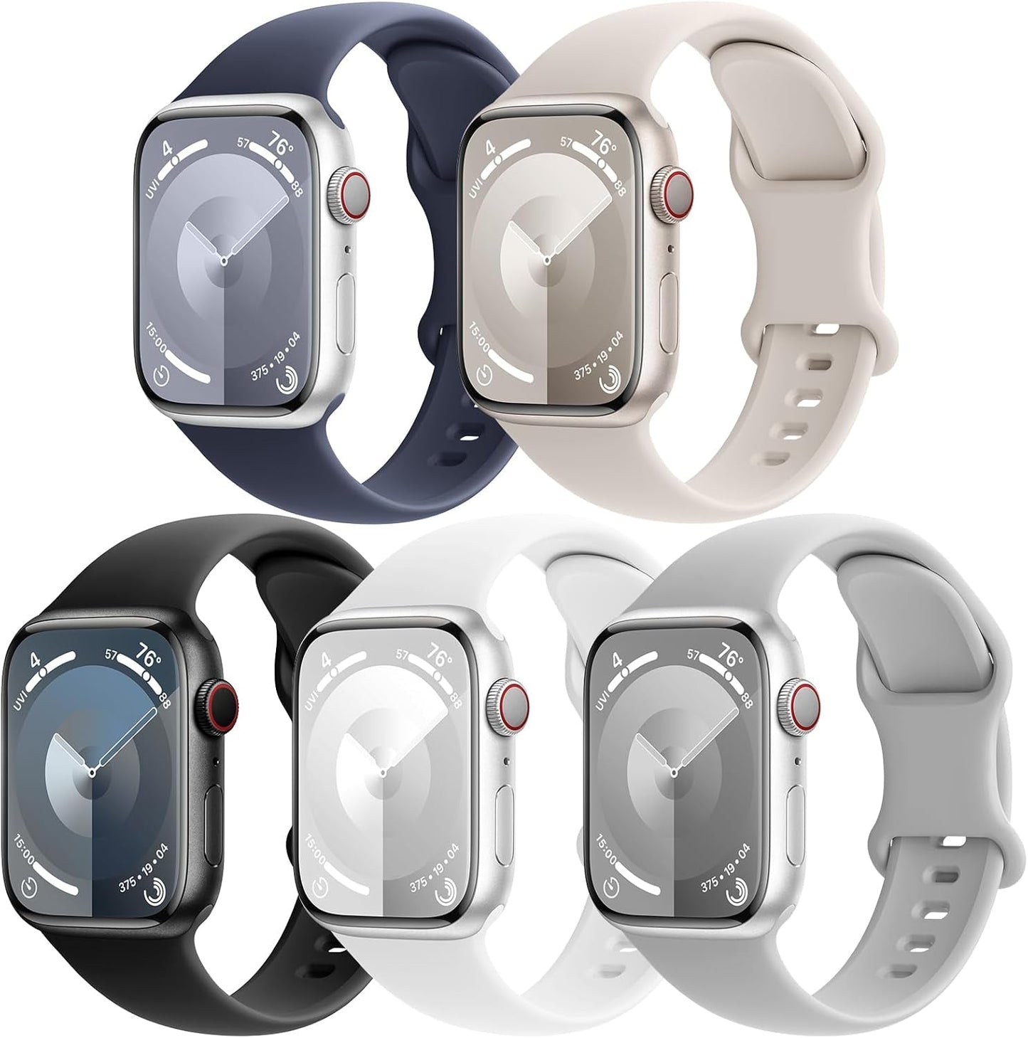 EOMTAM 5 Pack Silicone Sport Straps Compatible for Apple Watch Band 38Mm 40Mm 41Mm 42Mm 44Mm 45Mm 49Mm for Women Men,Soft Waterproof Wristbands for Iwatch Series 9 Ultra 8 SE 7 6 5 4 3