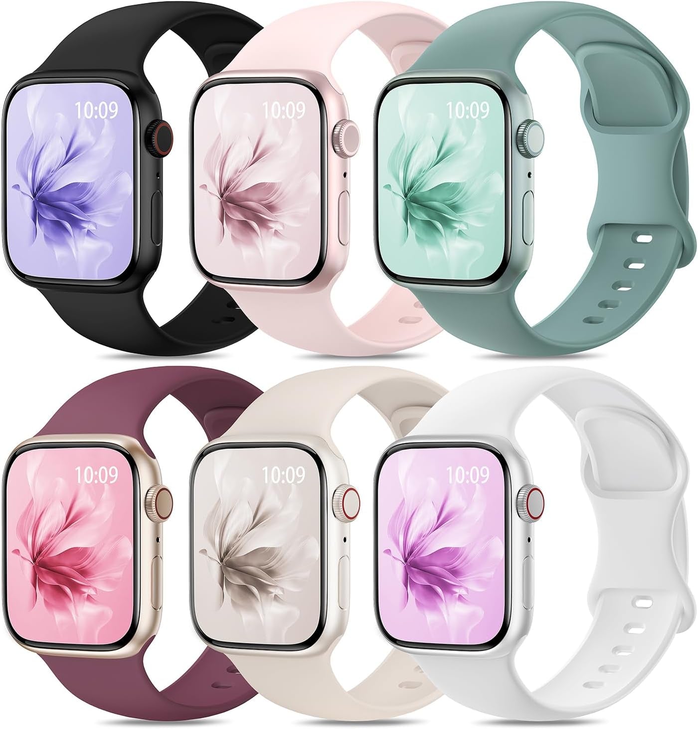 6 Pack Sport Silicone Band Compatible with Apple Watch Bands 40Mm 38Mm 41Mm 42Mm 44Mm 45Mm 49Mm Women Men, Soft Strap Wristbands for Iwatch Series 9 Ultra/Ultra 2 SE 8 7 6 5 4 3 2 1 Black